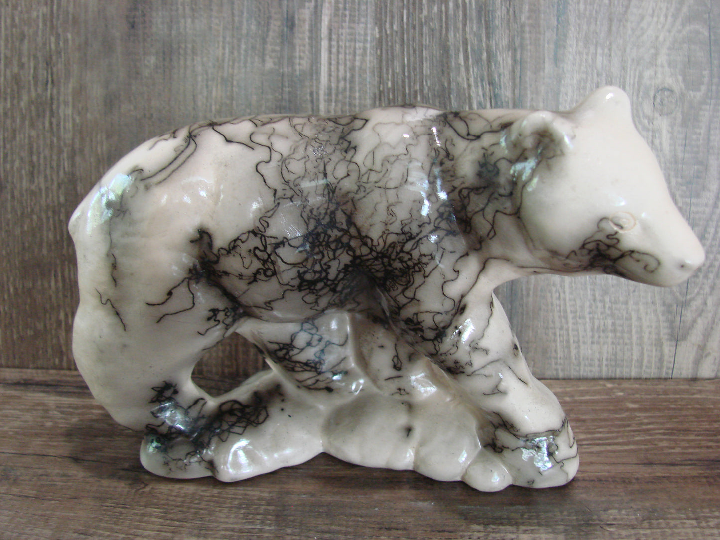 Navajo Pottery Horse Hair Bear Sculpture by Vail