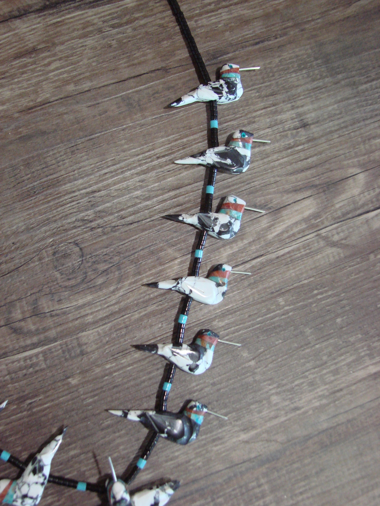 Hand Carved White Buffalo Turquoise Hummingbird Fetish Necklace Matt Mitchell