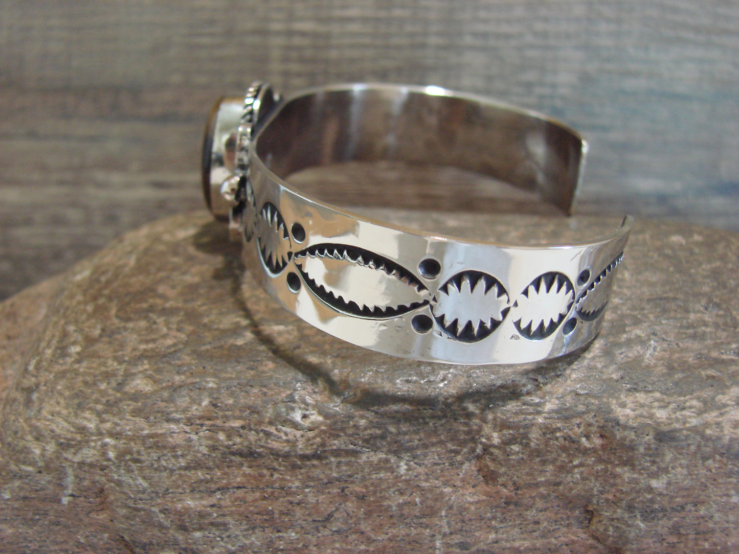 Navajo Indian Nickel Silver & Tiger Eye Bracelet by Cleveland