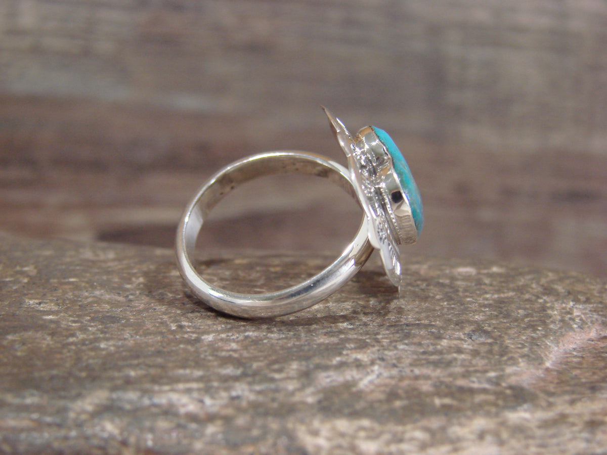 Native American Sterling Silver & Turquoise Heart Ring Size 7 - 8 - Coho