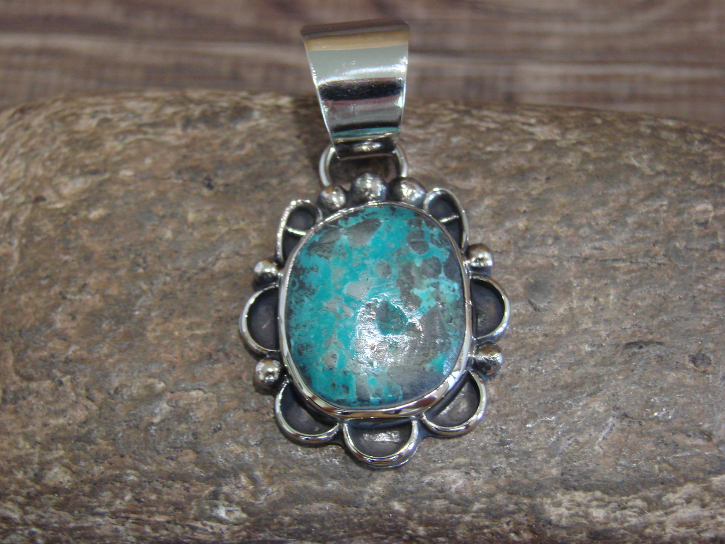 Native American Navajo Nickel Silver & Turquoise Pendant - Cleveland