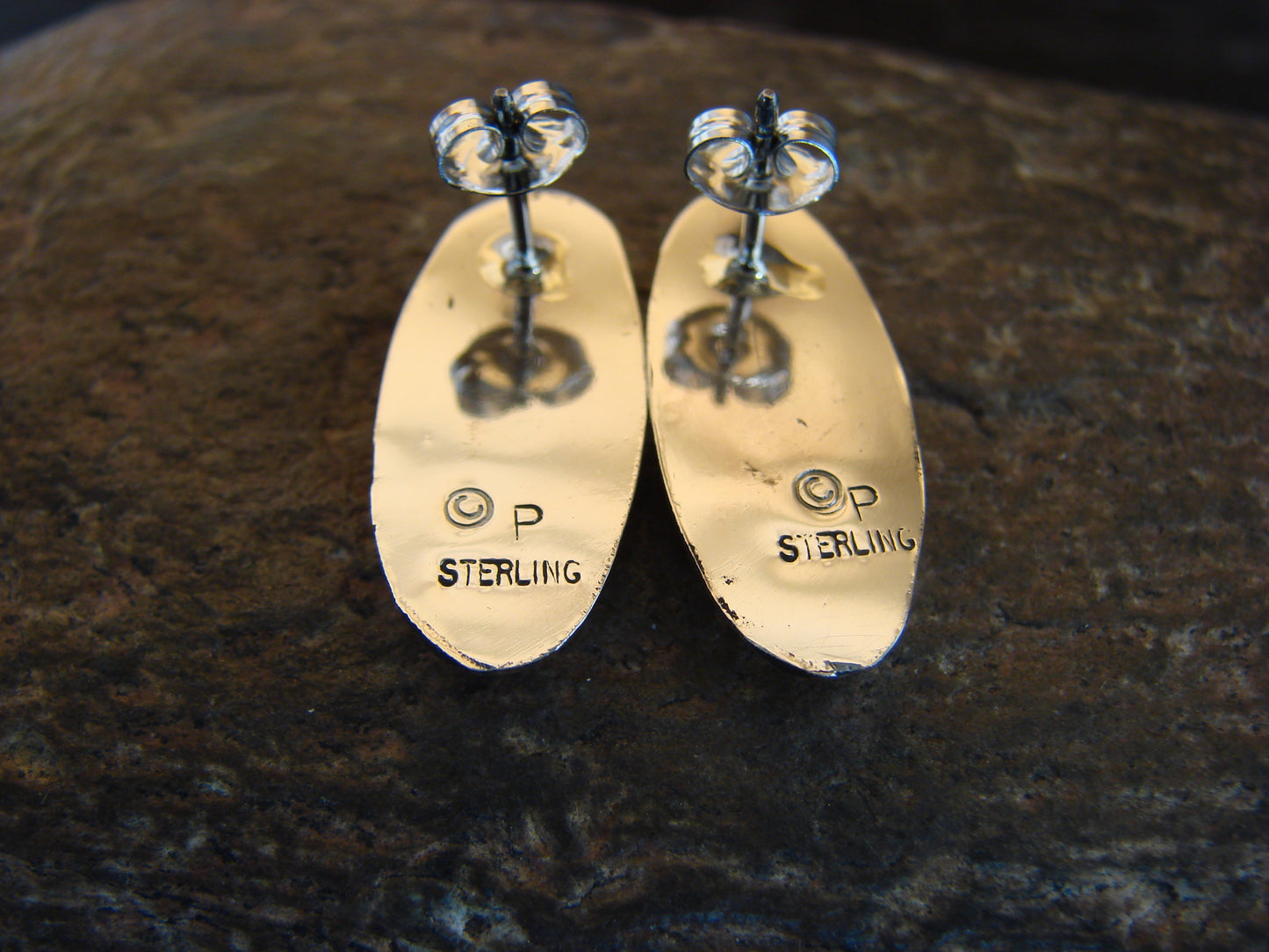 Native American Sterling Silver Shadowbox White Opal Post Earrings - Perry