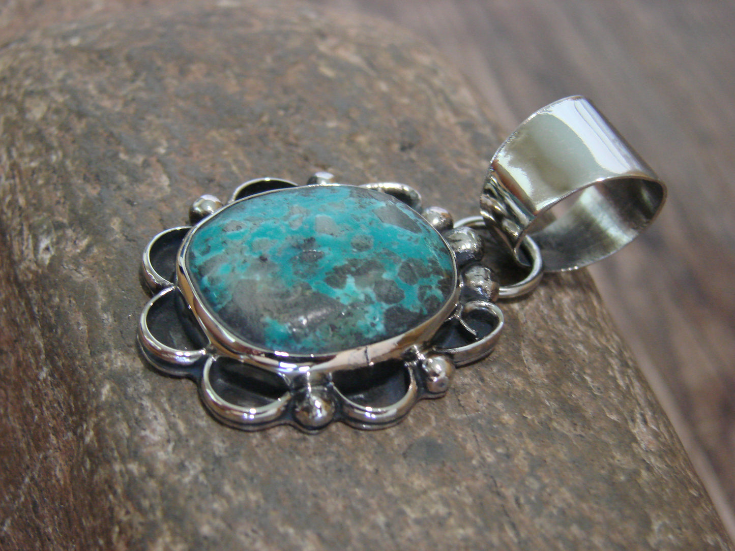 Native American Navajo Nickel Silver & Turquoise Pendant - Cleveland