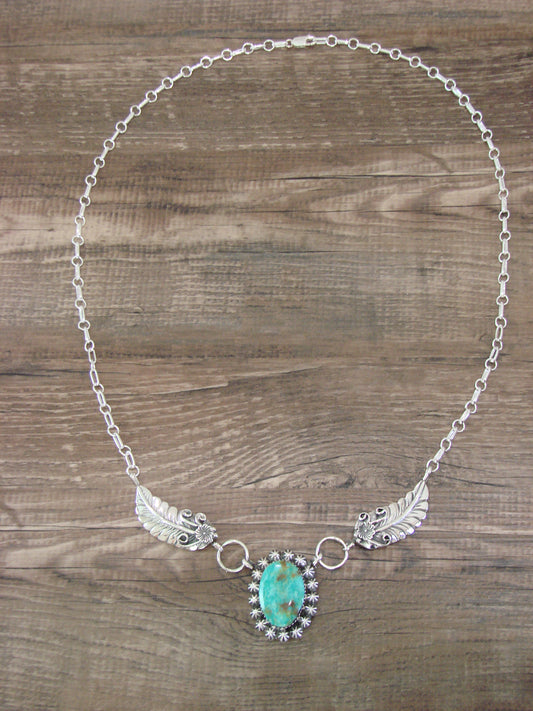 Native American Sterling Silver & Sonoran Turquoise Adjustable Link Necklace by Sardo
