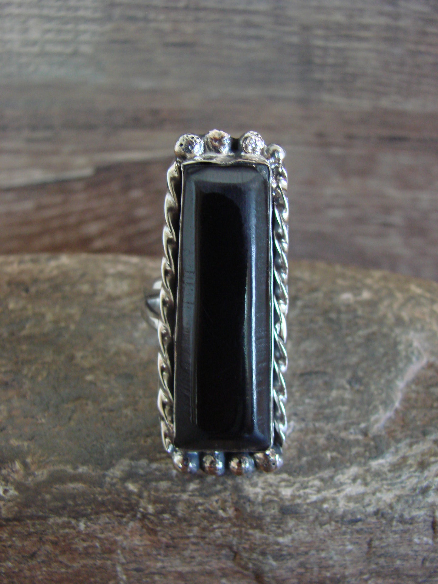 Native American Nickel Silver & Onyx Ring Size 9.5 - Cleveland