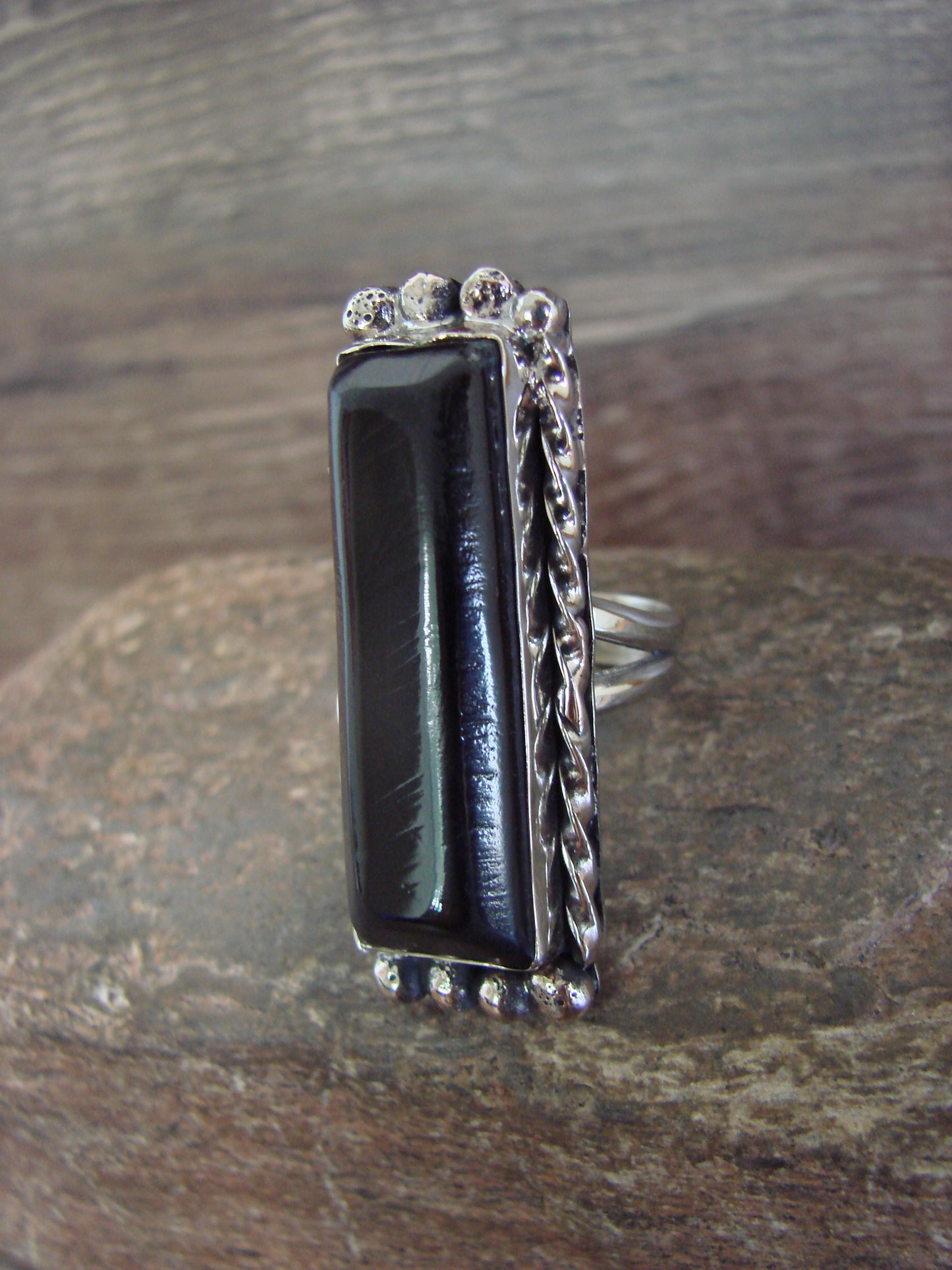 Native American Nickel Silver & Onyx Ring Size 9.5 - Cleveland