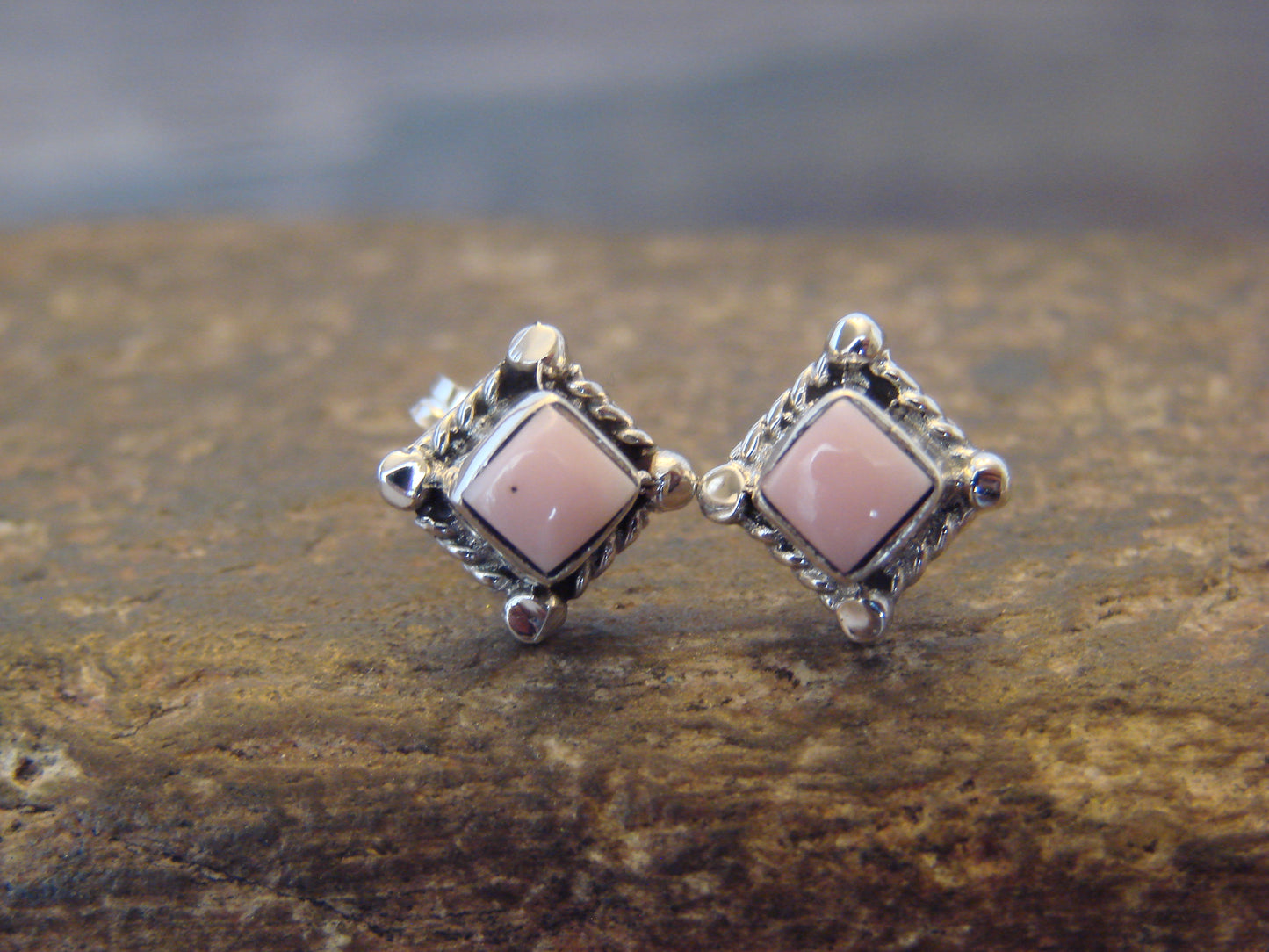 Native American Sterling Silver & Pink Conch Shell Post Earrings by Jack
