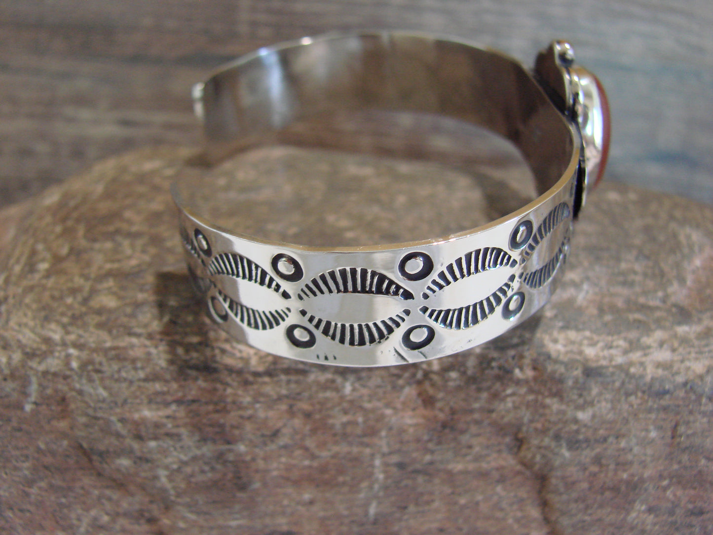 Navajo Indian Nickel Silver & Red Howlite Bracelet by Cleveland