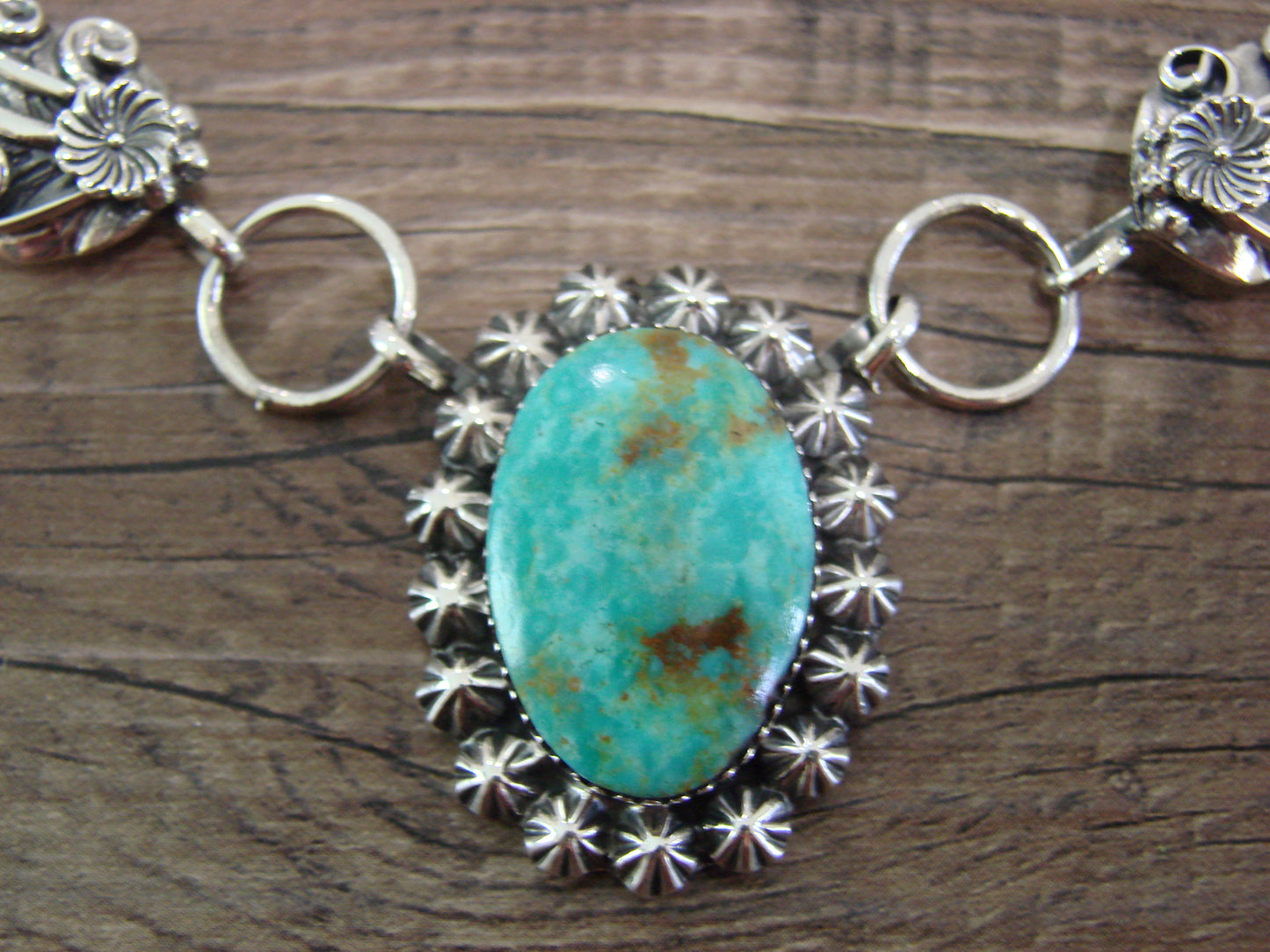 Native American Sterling Silver & Sonoran Turquoise Adjustable Link Necklace by Sardo