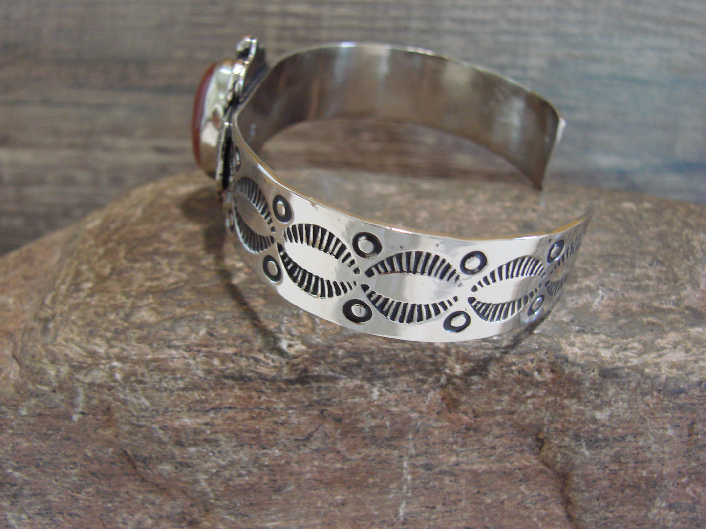 Navajo Indian Nickel Silver & Red Howlite Bracelet by Cleveland