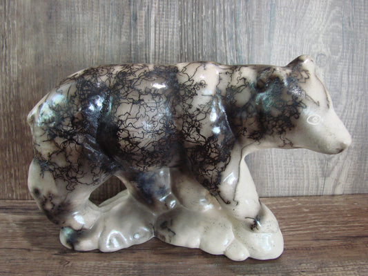 Navajo Pottery Horse Hair Bear Sculpture by Vail