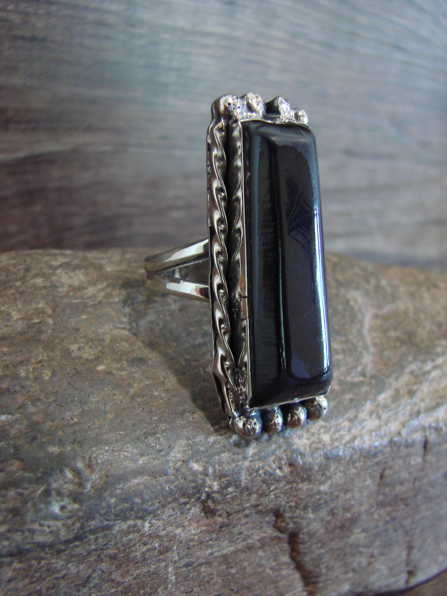 Native American Nickel Silver & Onyx Ring Size 9.5 - Cleveland