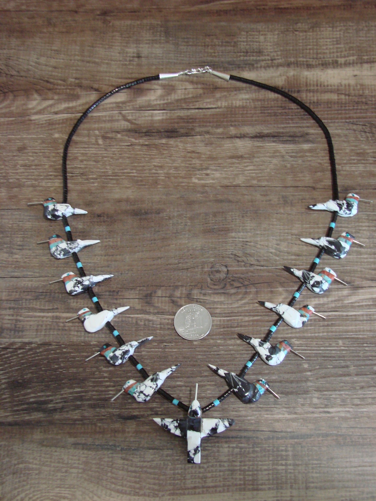 Hand Carved White Buffalo Turquoise Hummingbird Fetish Necklace Matt Mitchell