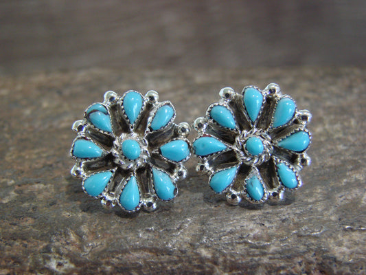 Native American Sterling Silver Turquoise Cluster Post Earrings - Lastiyano