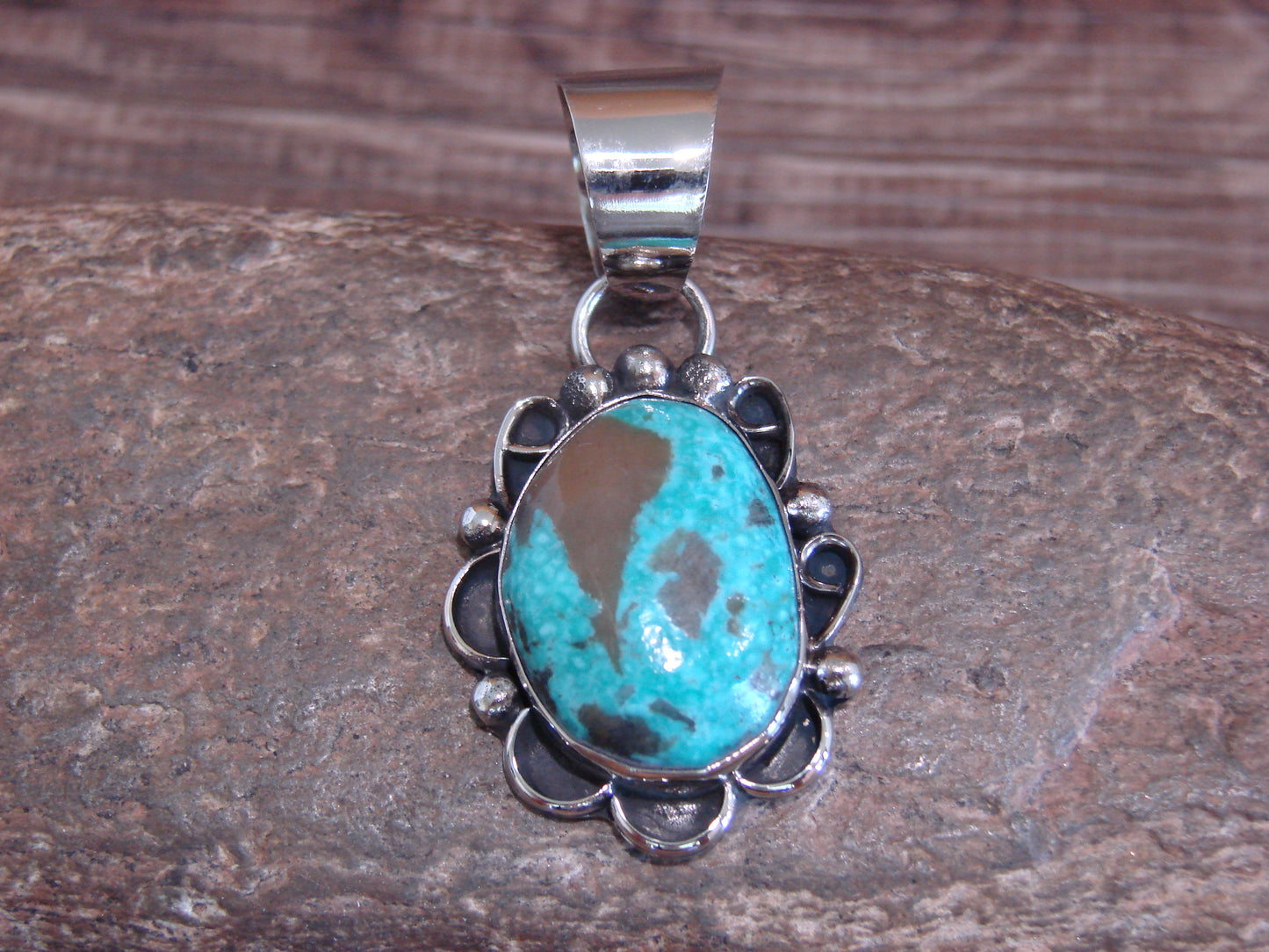 Native American Navajo Nickel Silver & Turquoise Pendant - Cleveland