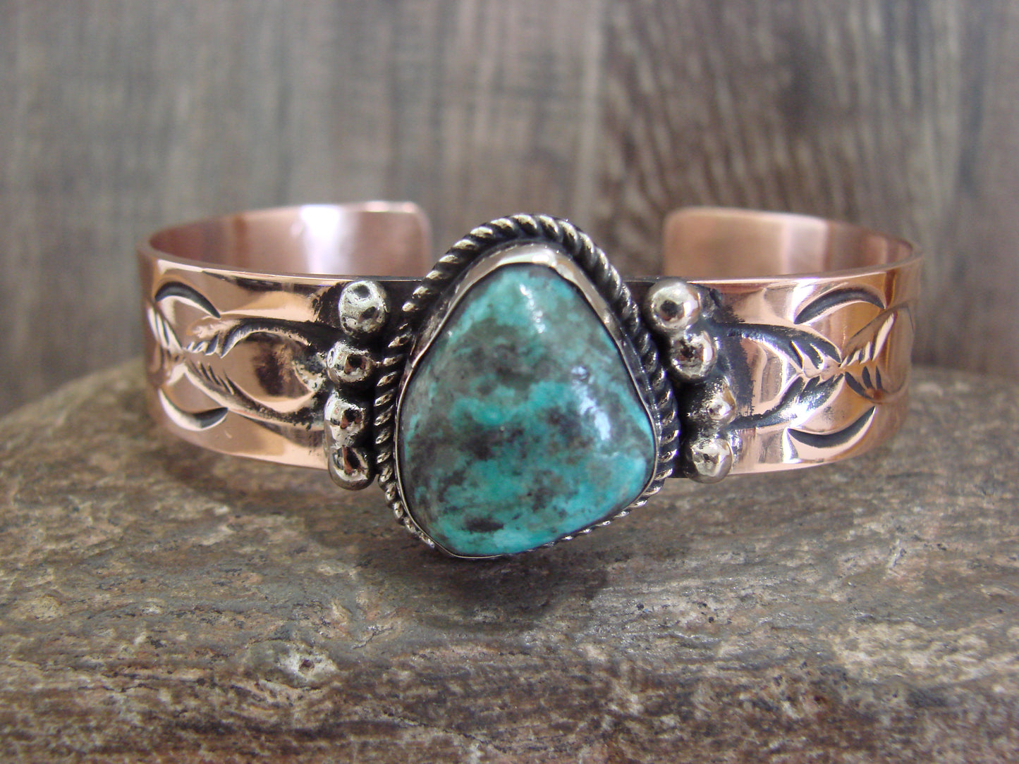 Native American Copper & Turquoise Bracelet by Cleveland