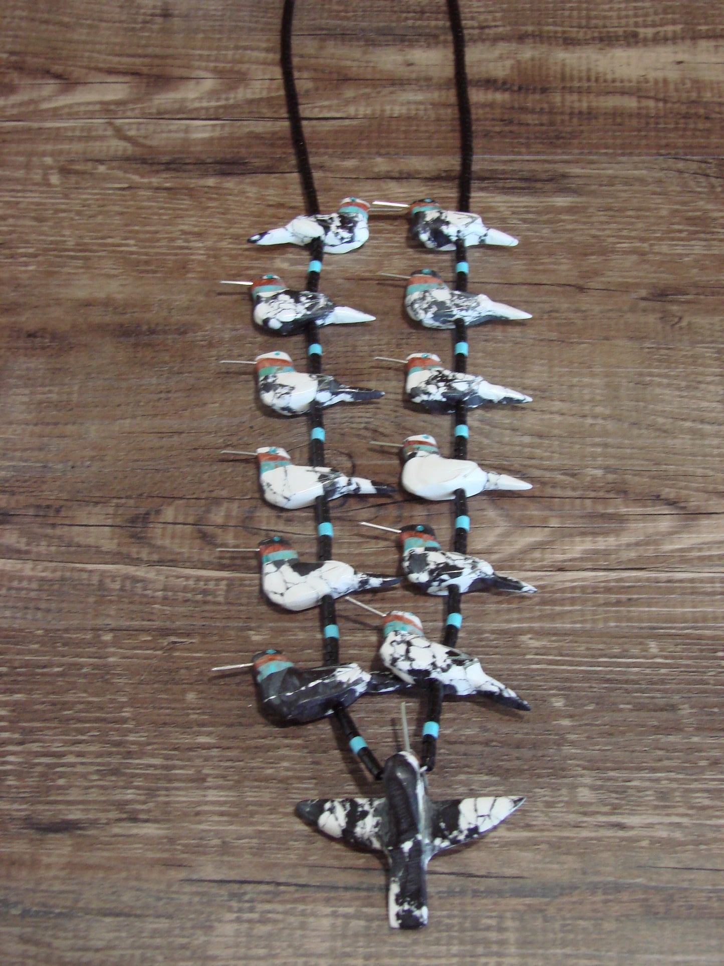 Hand Carved White Buffalo Turquoise Hummingbird Fetish Necklace Matt Mitchell