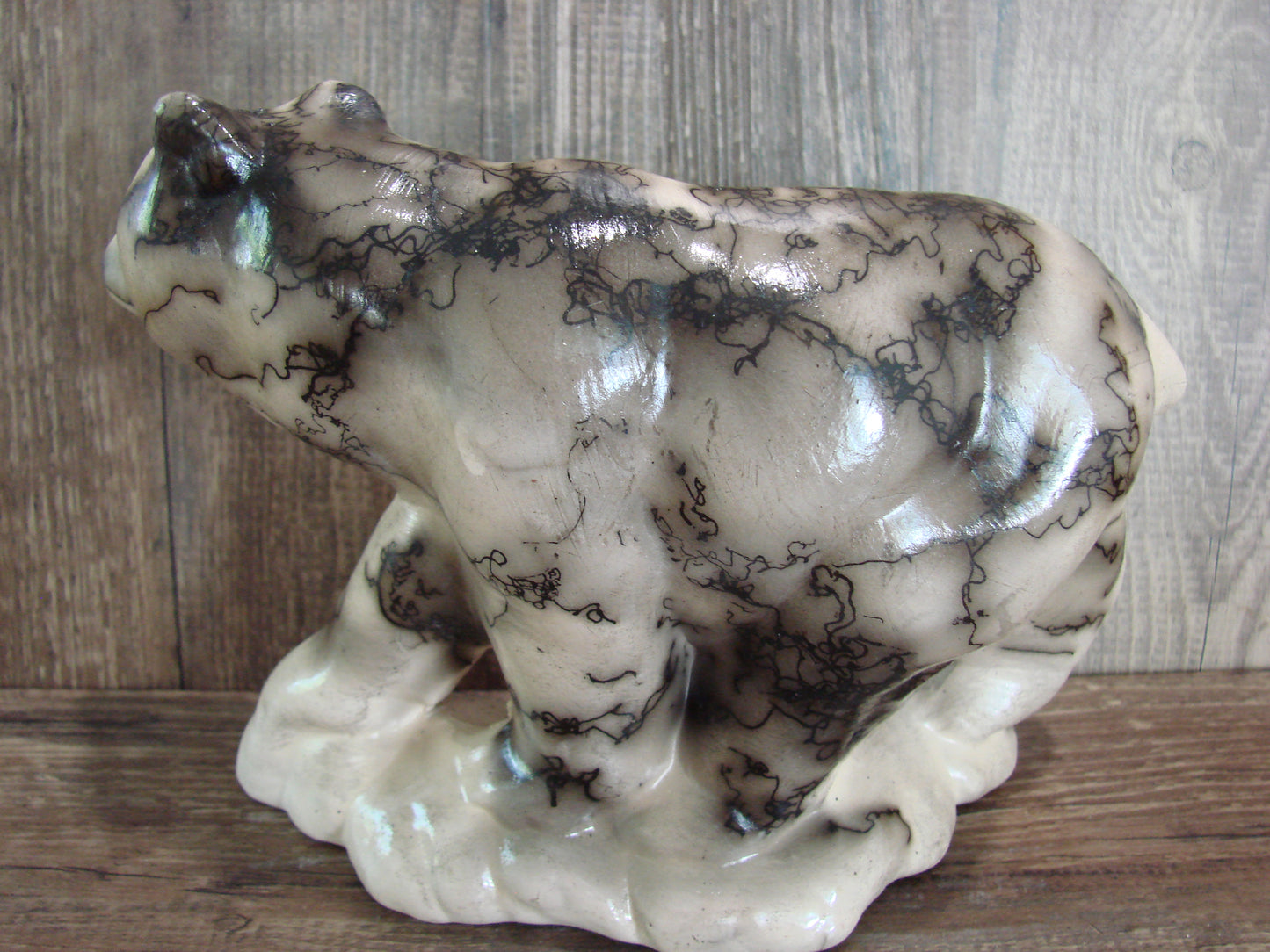 Navajo Pottery Horse Hair Bear Sculpture by Vail