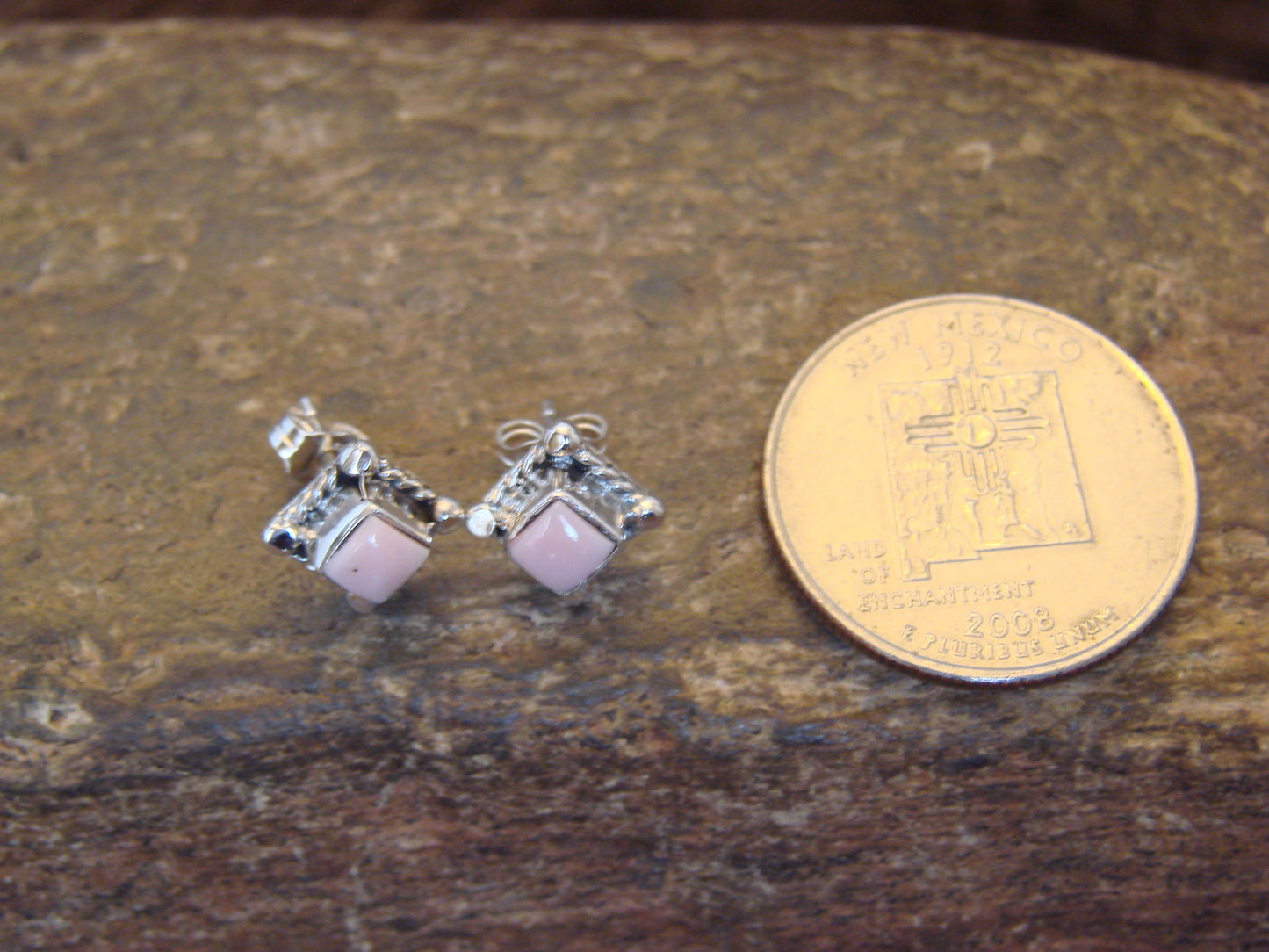 Native American Sterling Silver & Pink Conch Shell Post Earrings by Jack
