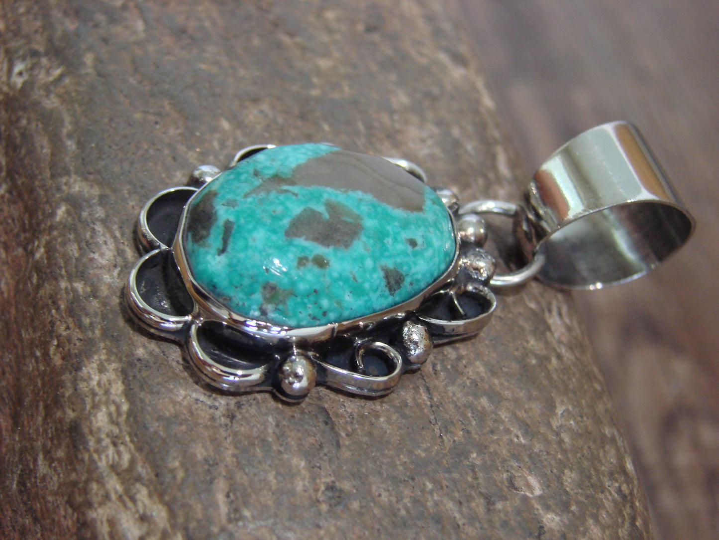Native American Navajo Nickel Silver & Turquoise Pendant - Cleveland