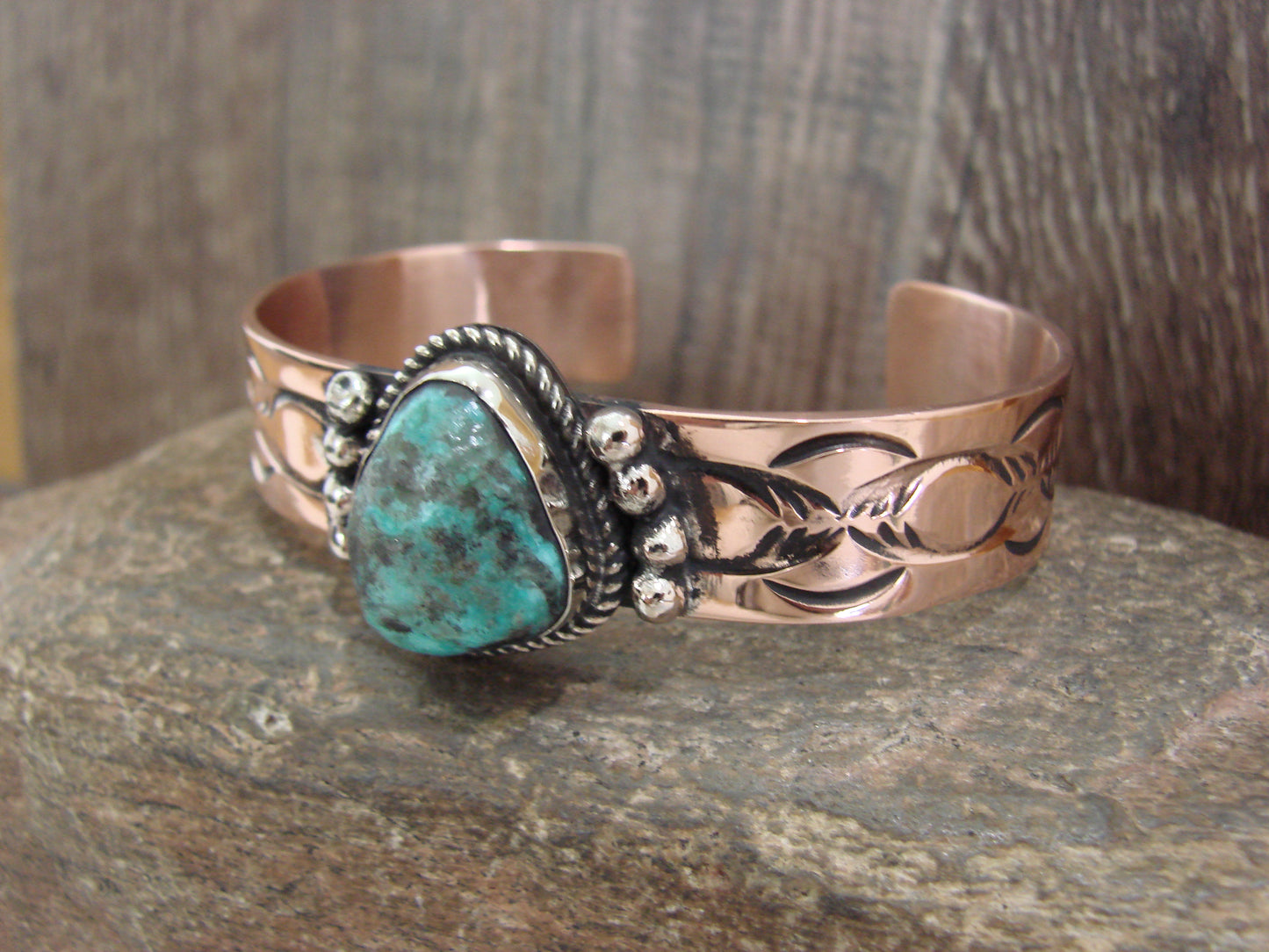Native American Copper & Turquoise Bracelet by Cleveland