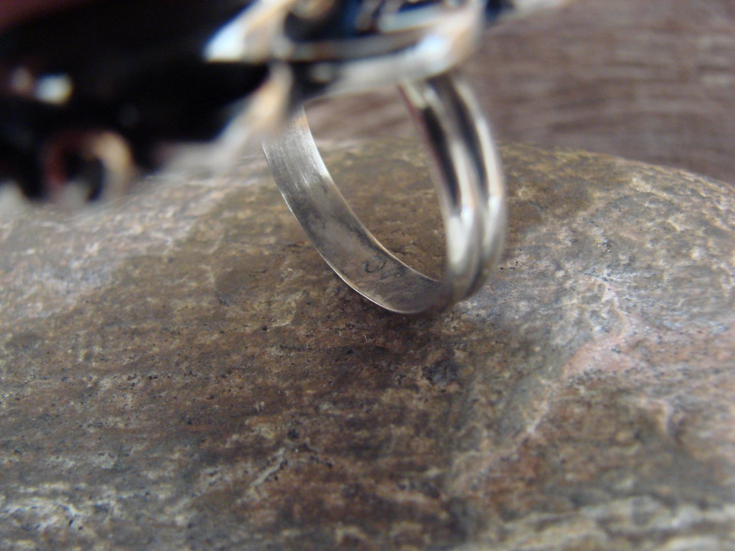 Native American Nickel Silver & Turquoise Adjustable Ring by Cleveland - Size 8 - 10