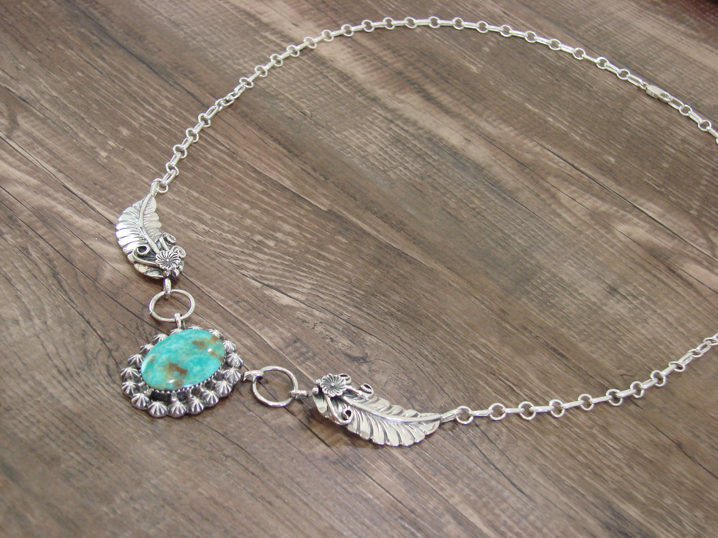 Native American Sterling Silver & Sonoran Turquoise Adjustable Link Necklace by Sardo