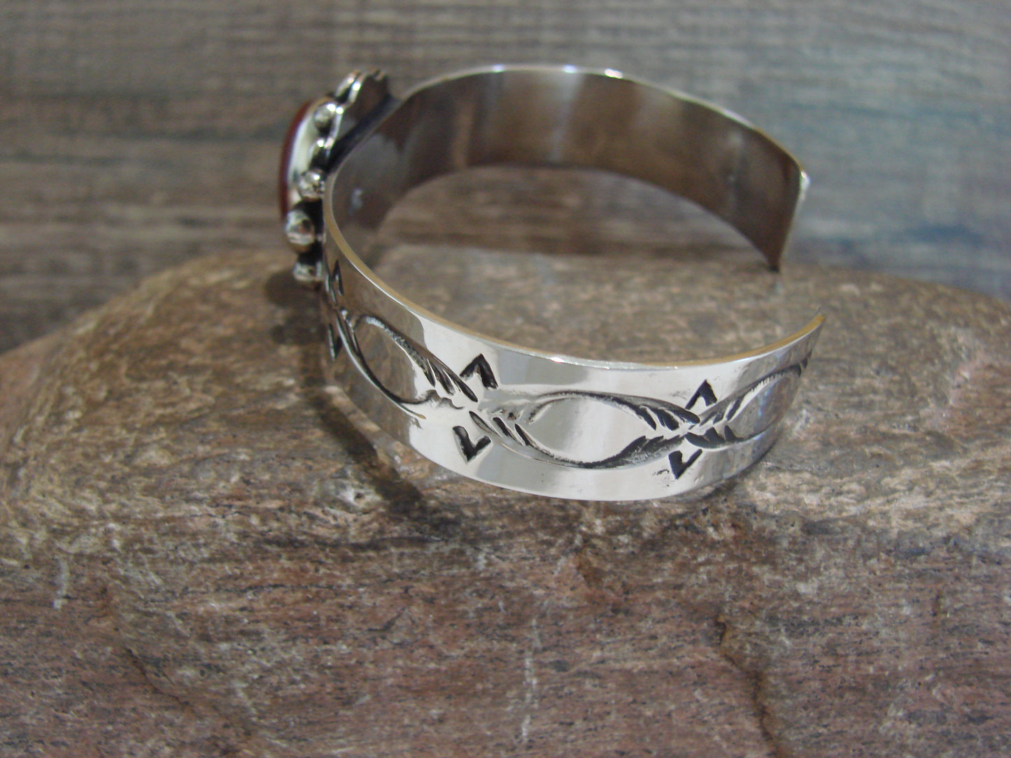 Navajo Indian Nickel Silver & Red Howlite Bracelet by Cleveland