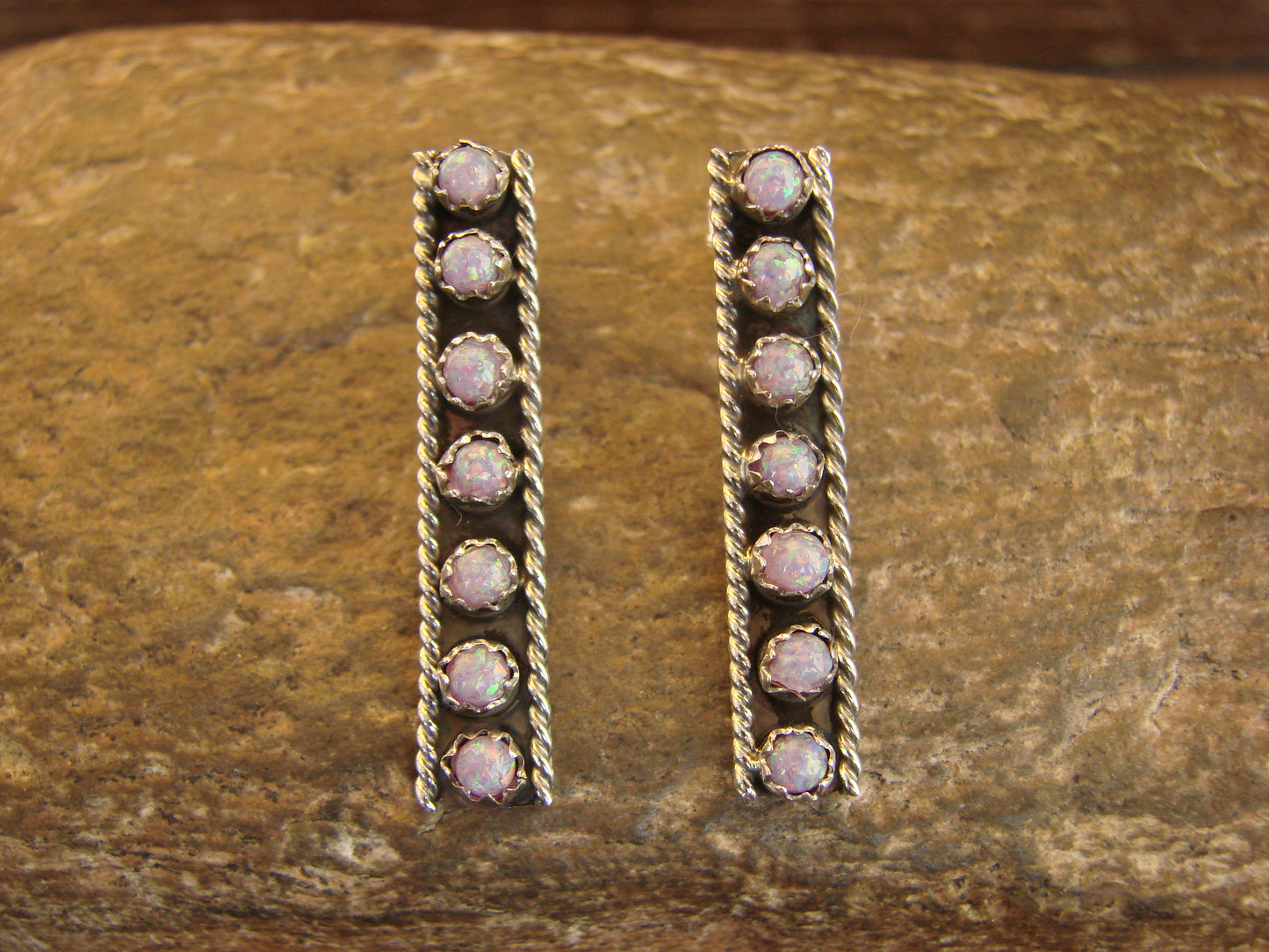 Native American Sterling Silver Purple Opal Row Post Earrings - Spencer