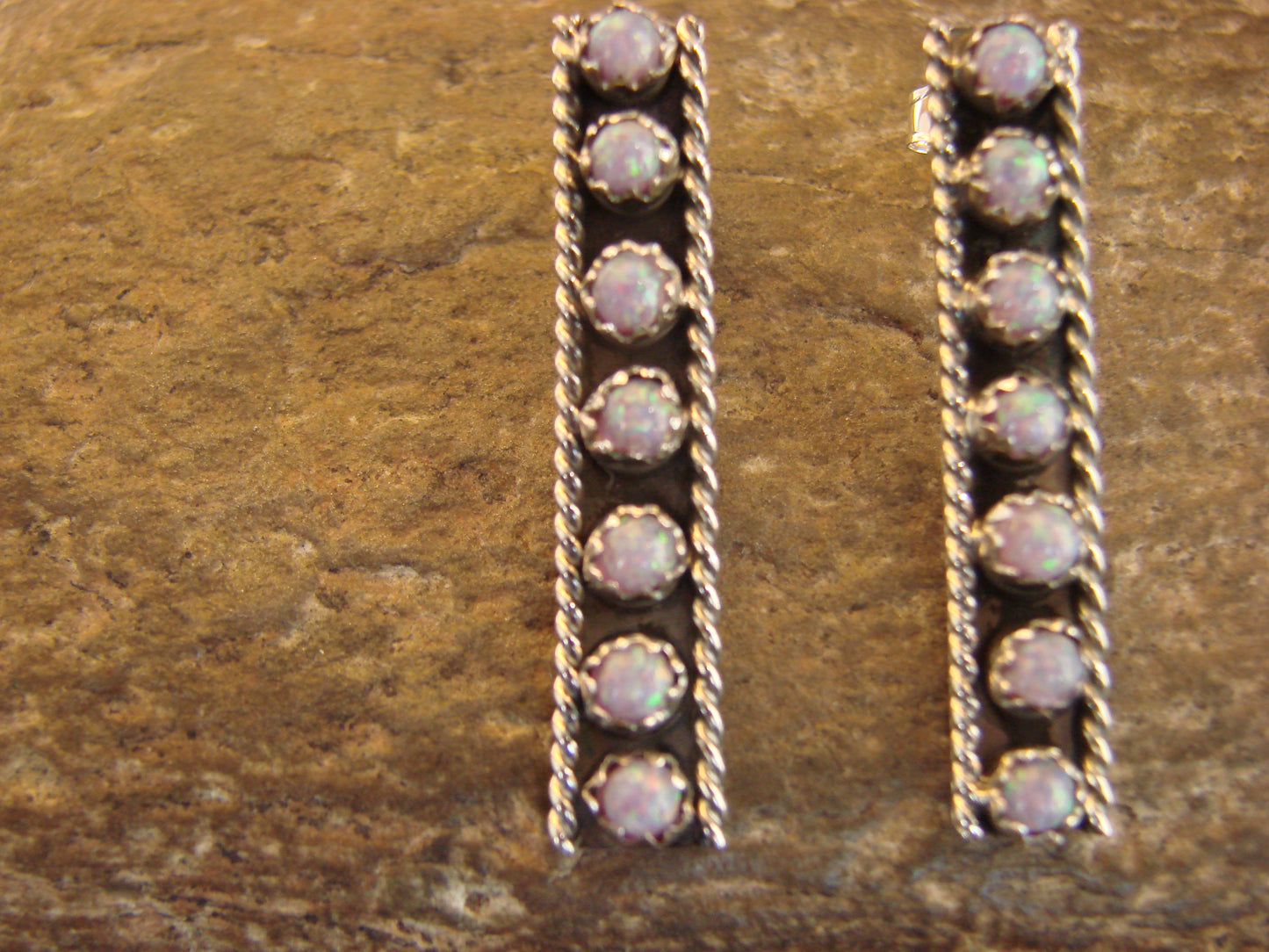 Native American Sterling Silver Purple Opal Row Post Earrings - Spencer