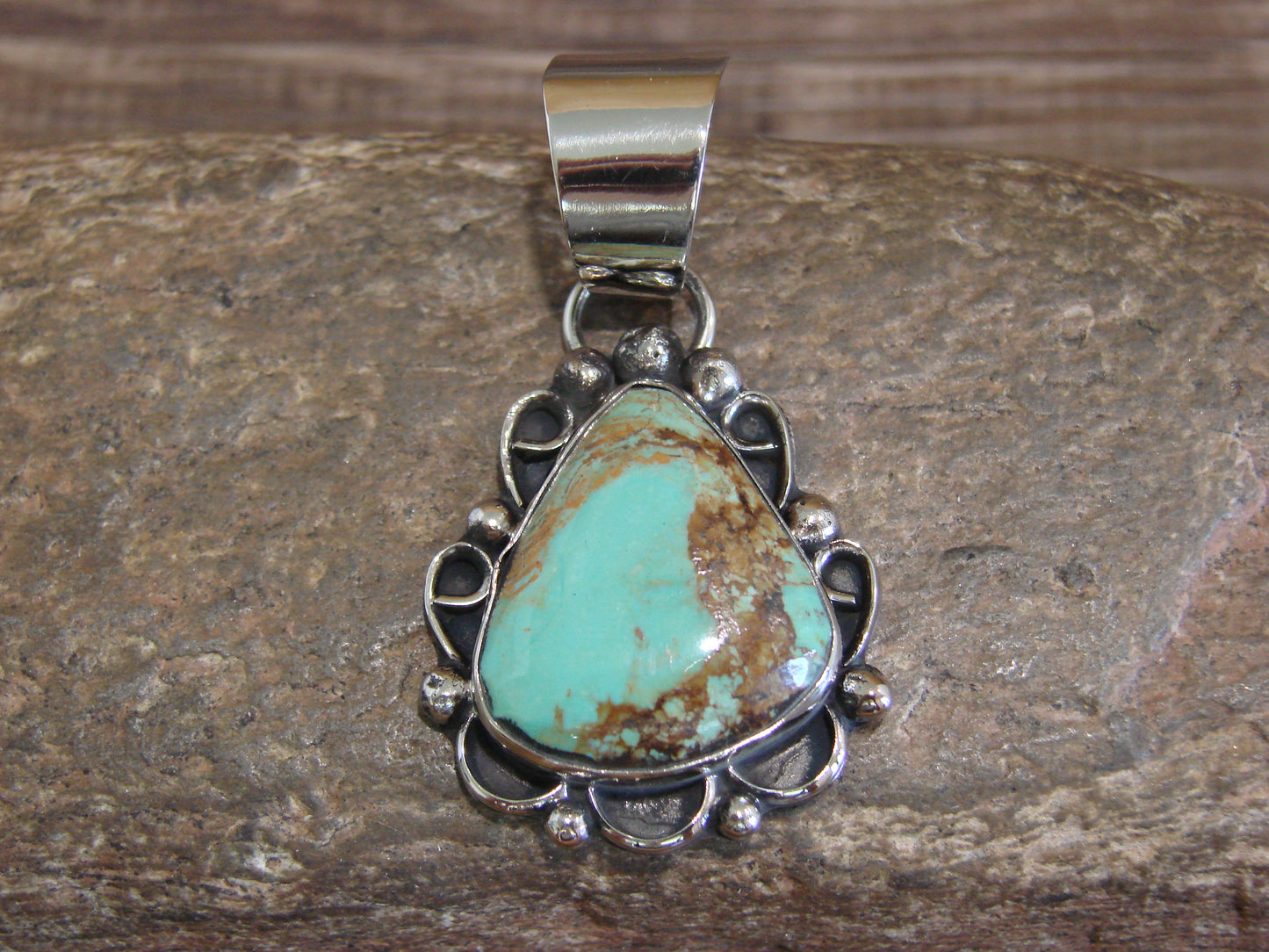 Native American Navajo Nickel Silver & Turquoise Pendant - Cleveland