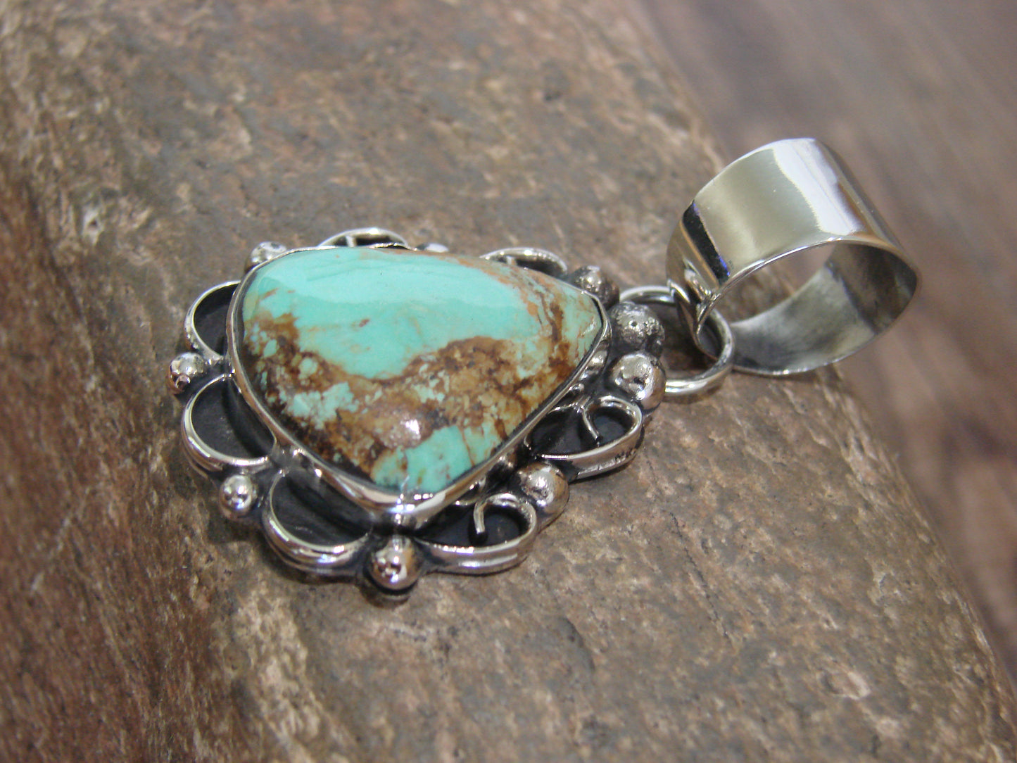 Native American Navajo Nickel Silver & Turquoise Pendant - Cleveland
