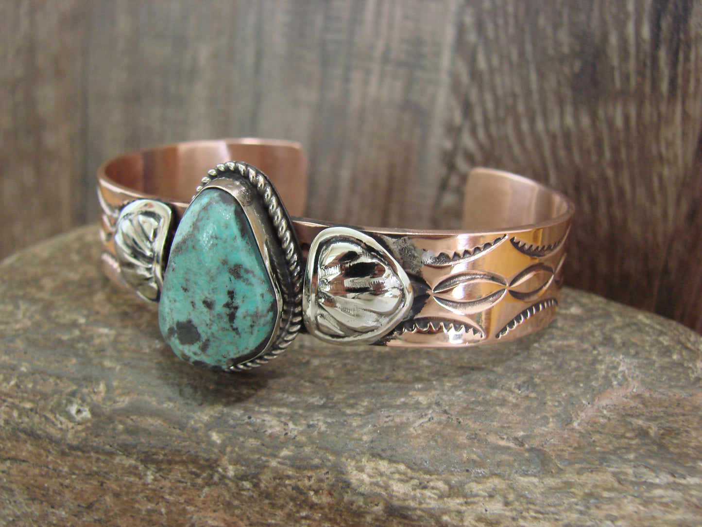 Native American Copper & Turquoise Bracelet by Cleveland