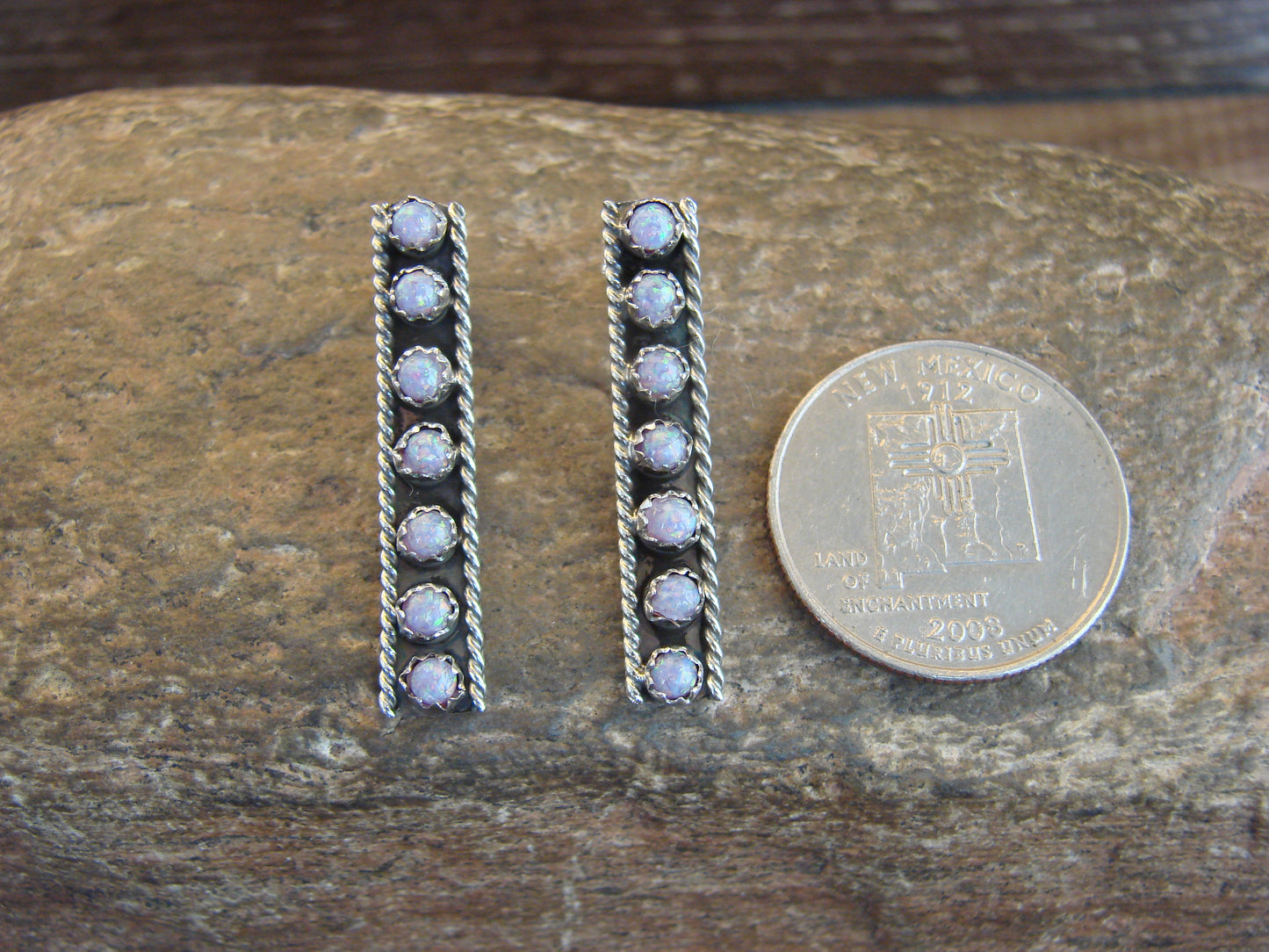 Native American Sterling Silver Purple Opal Row Post Earrings - Spencer