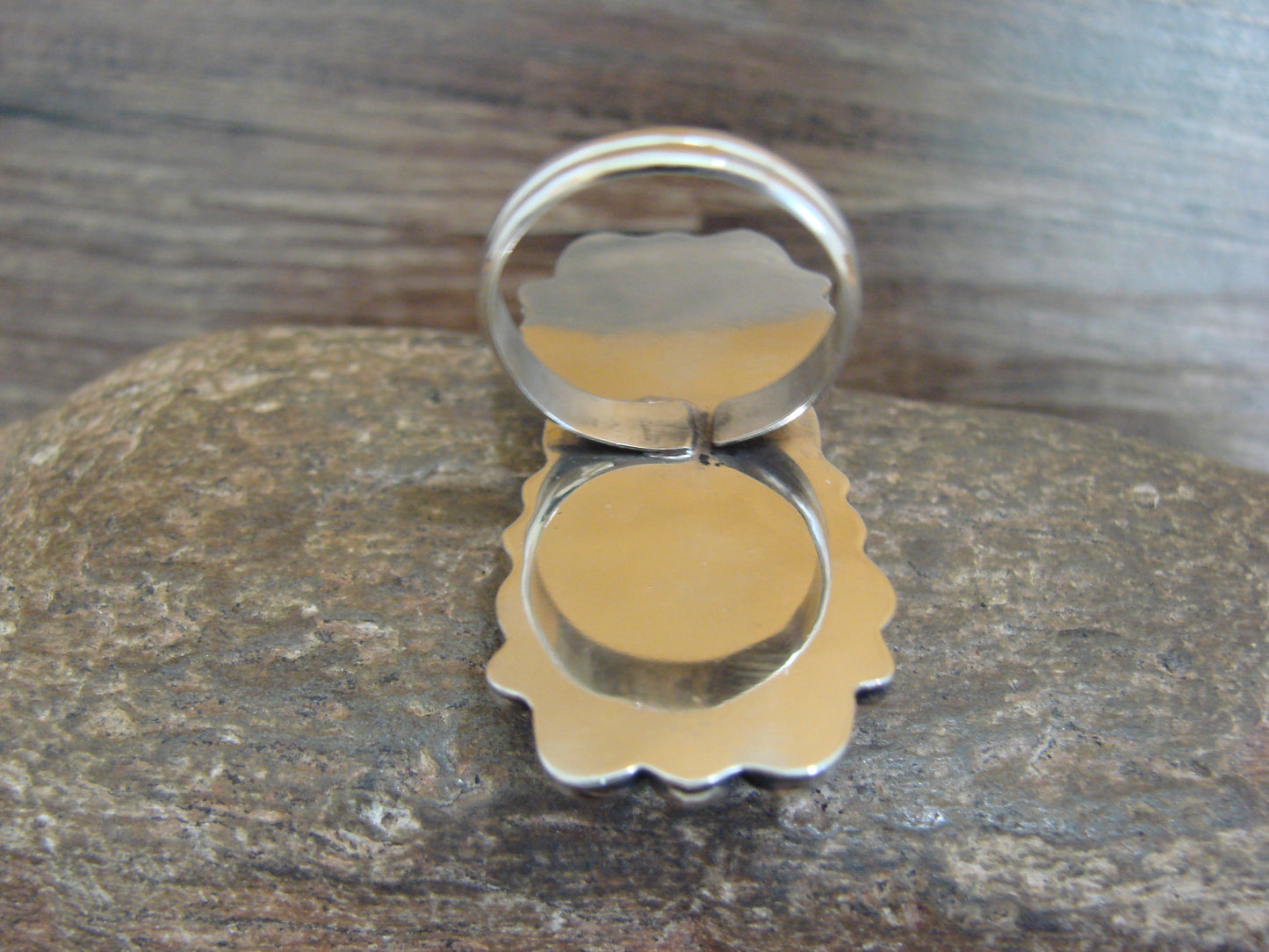 Native American Nickel Silver & Turquoise Adjustable Ring by Cleveland - Size 8 - 10