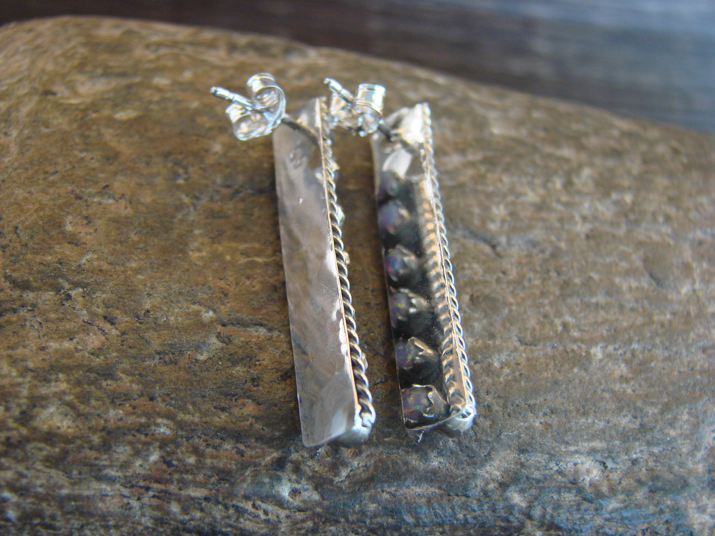 Native American Sterling Silver Purple Opal Row Post Earrings - Spencer