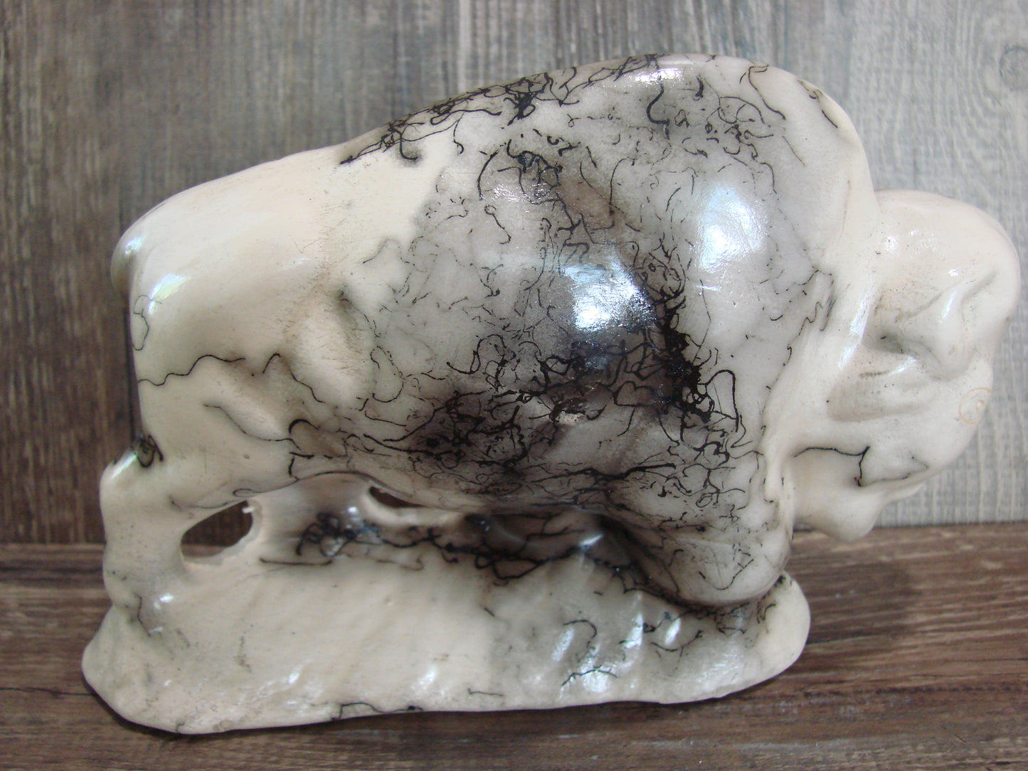 Navajo Pottery Horse Hair Buffalo Sculpture by Vail