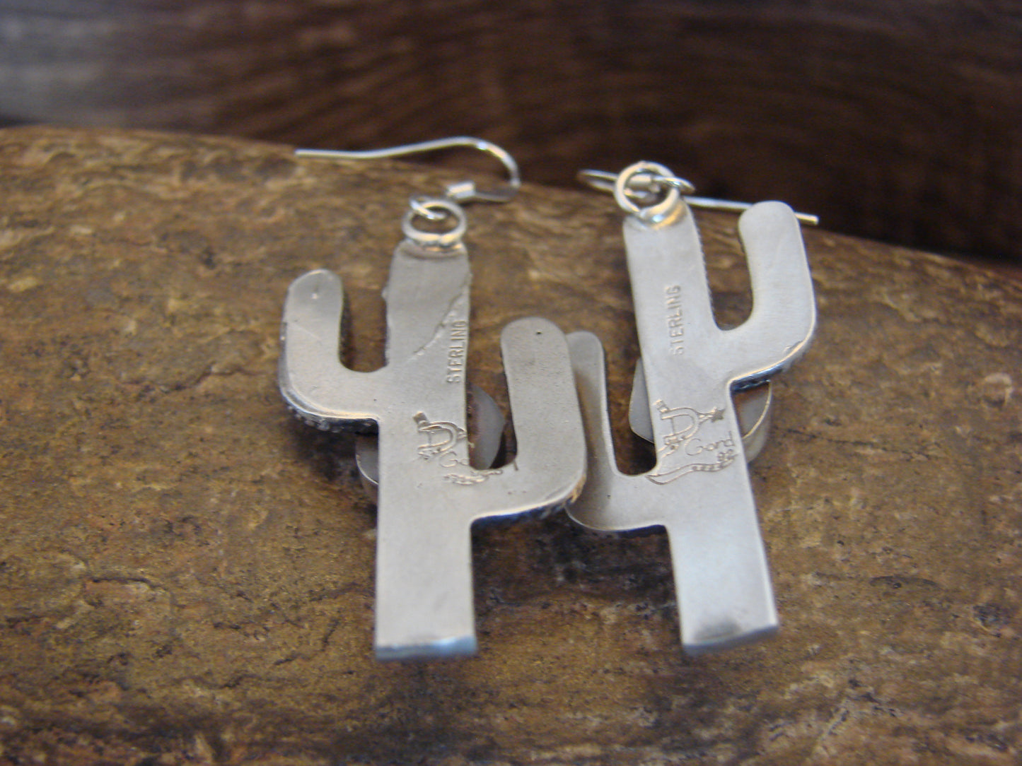 Native American Sterling Silver Turquoise Cactus Dangle Earrings - Chiquito