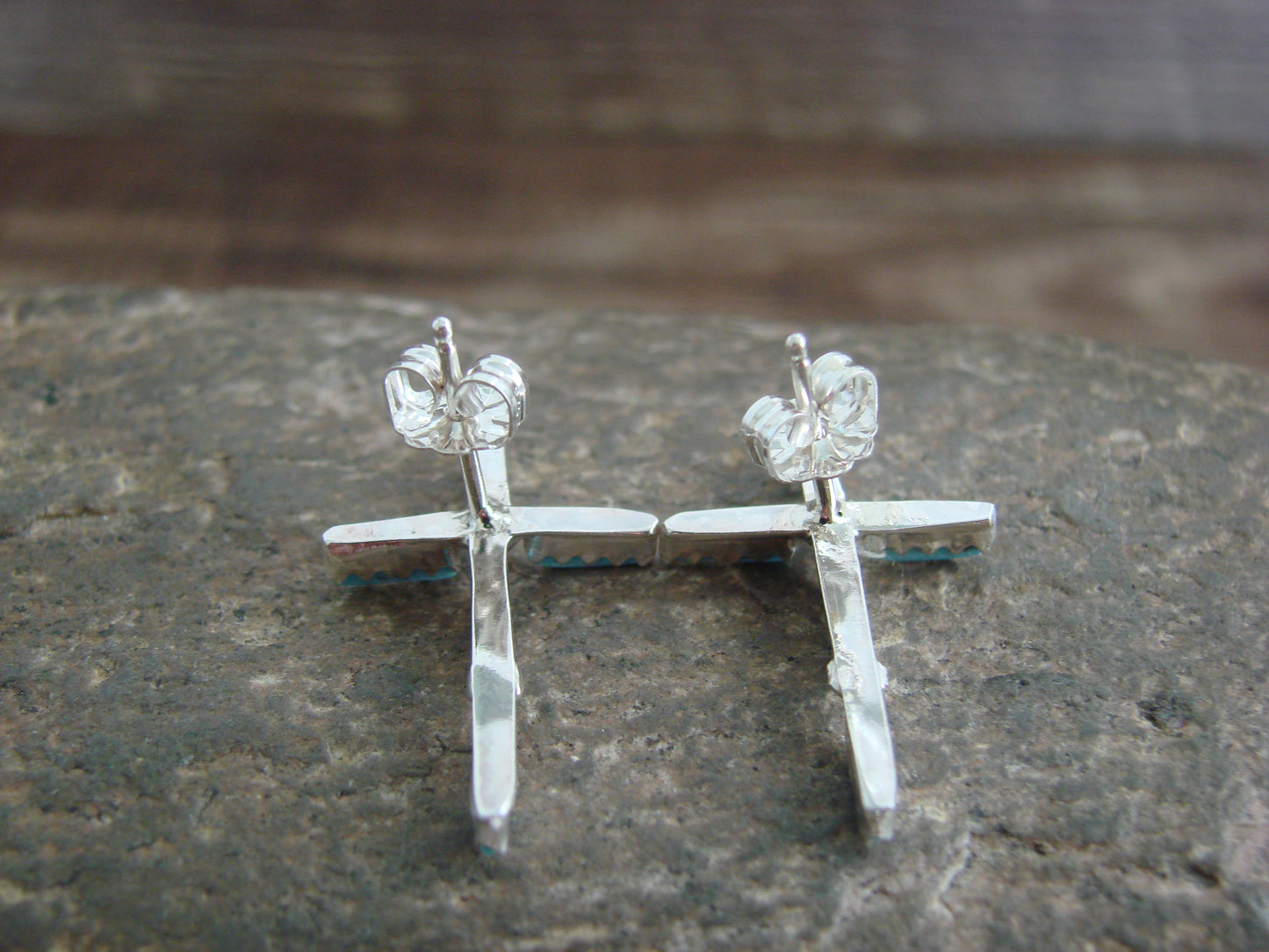 Native American Sterling Silver Turquoise Cross Post Earrings - Pinto