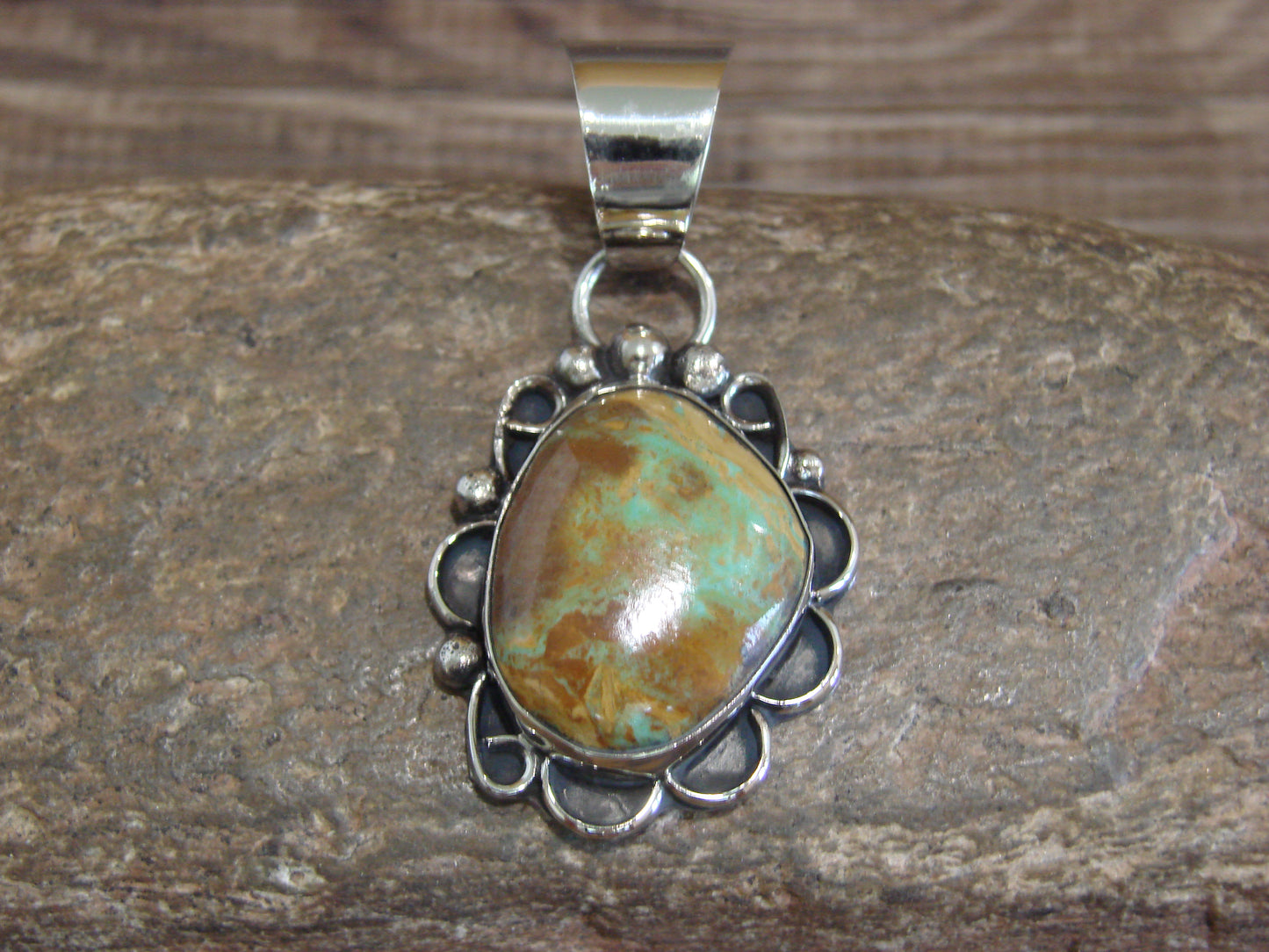 Native American Navajo Nickel Silver & Turquoise Pendant - Cleveland