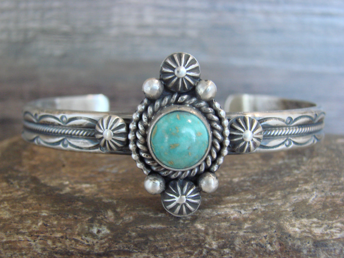 Native American Sterling Silver Turquoise Bracelet Signed MC