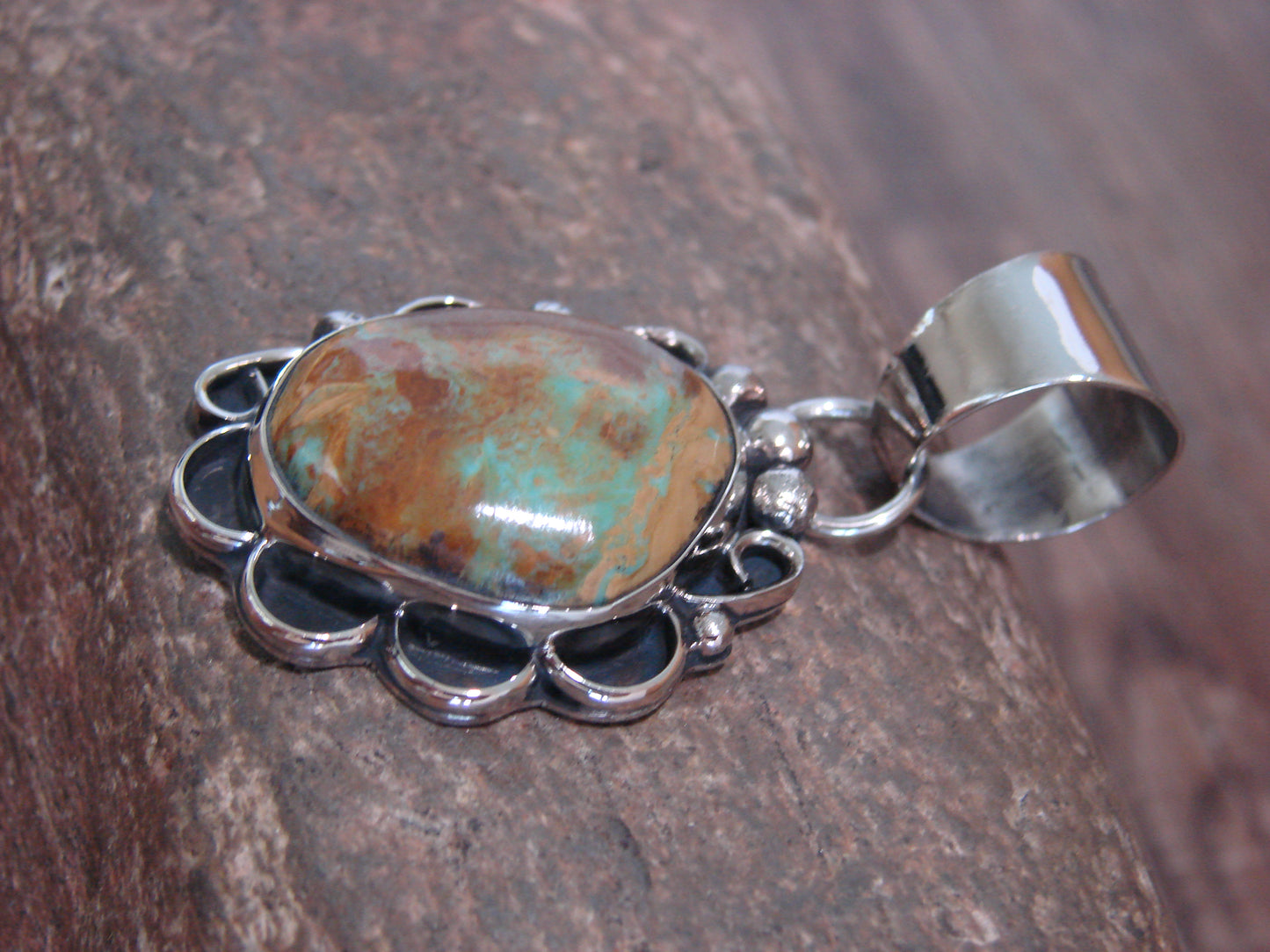 Native American Navajo Nickel Silver & Turquoise Pendant - Cleveland