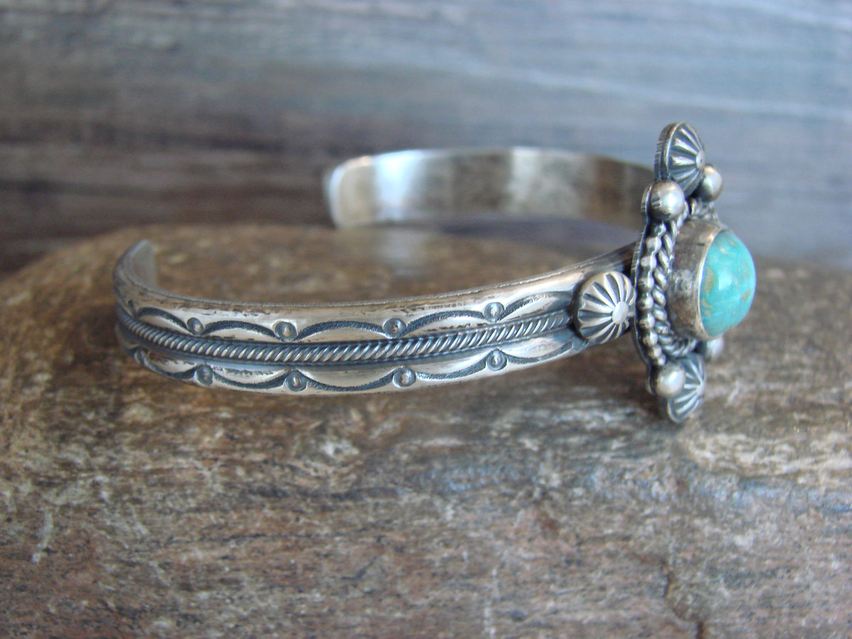 Native American Sterling Silver Turquoise Bracelet Signed MC