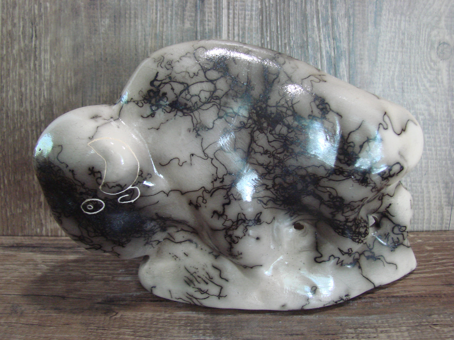 Navajo Pottery Horse Hair Buffalo Sculpture by Vail