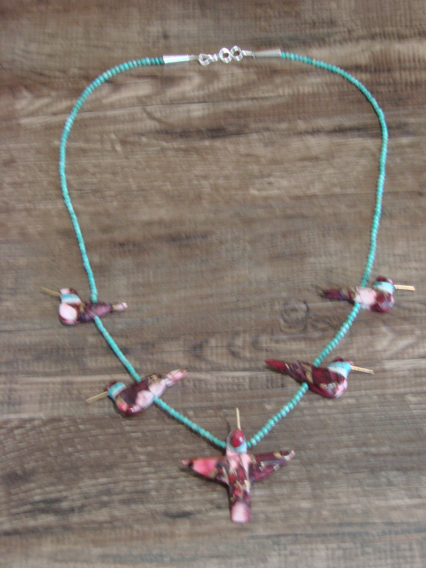 Purple Mohave Bronze Infused Turquoise Hummingbird Fetish Necklace - Mitchell