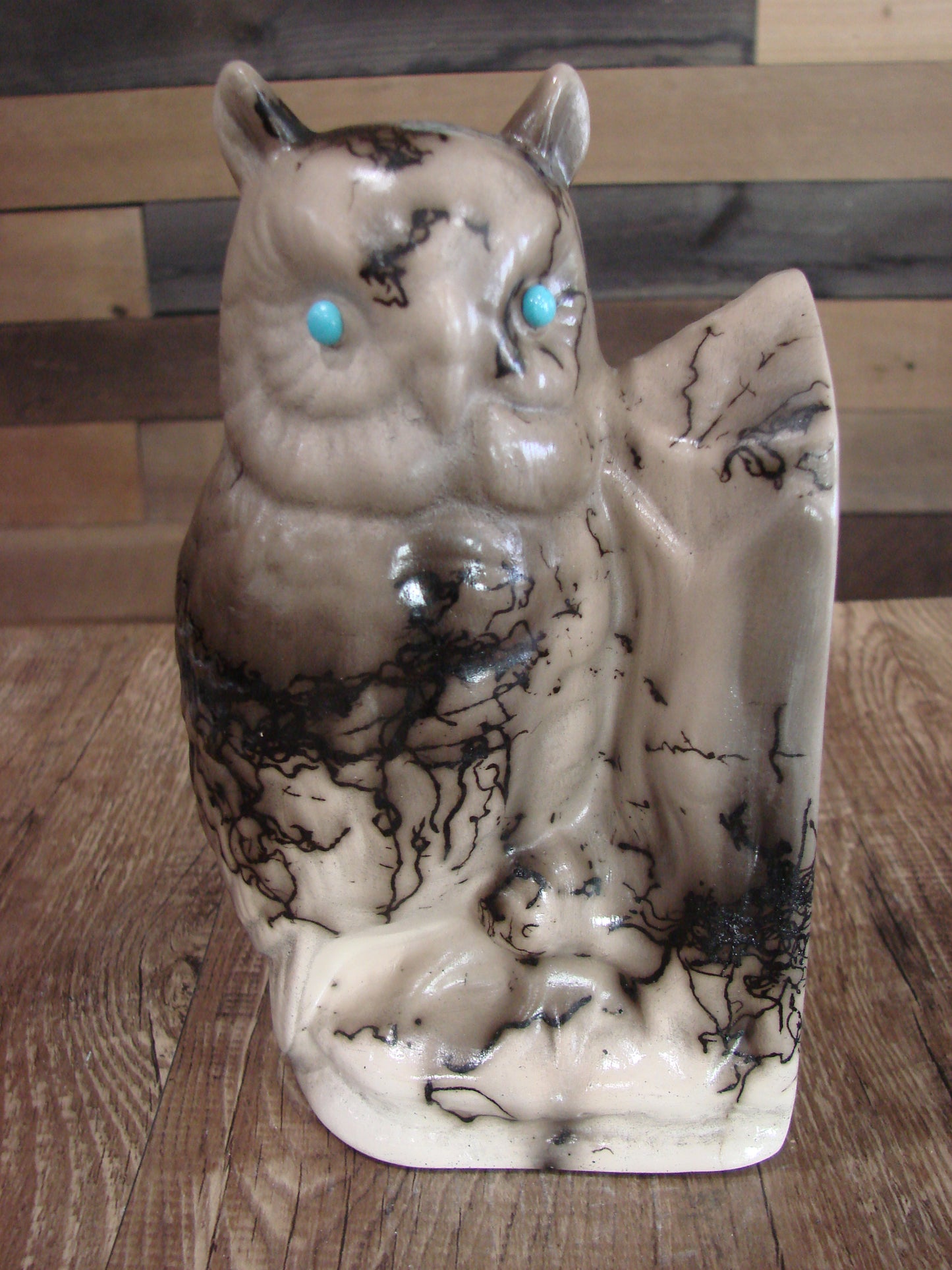 Native American Pottery Horse Hair Owl Book End by Vail