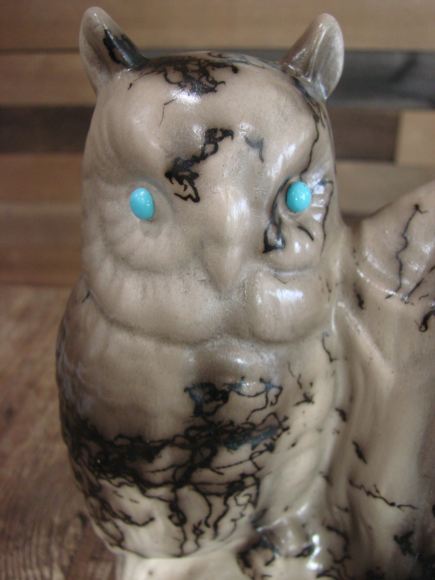 Native American Pottery Horse Hair Owl Book End by Vail