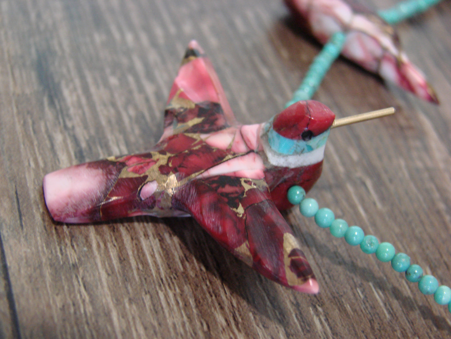 Purple Mohave Bronze Infused Turquoise Hummingbird Fetish Necklace - Mitchell