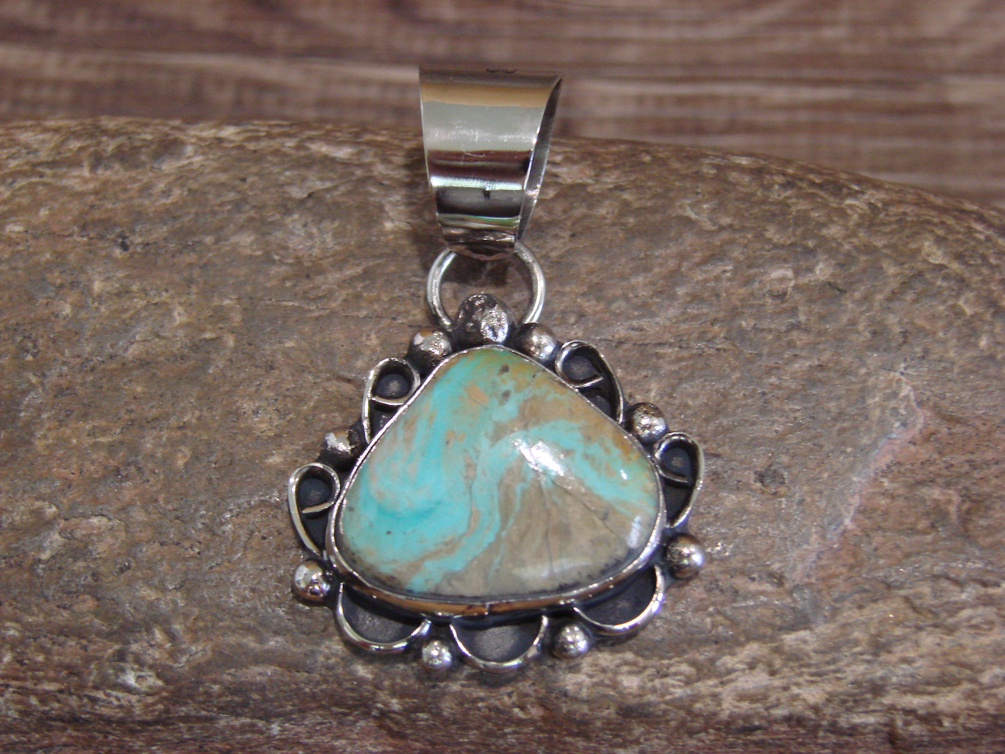 Native American Navajo Nickel Silver & Turquoise Pendant - Cleveland