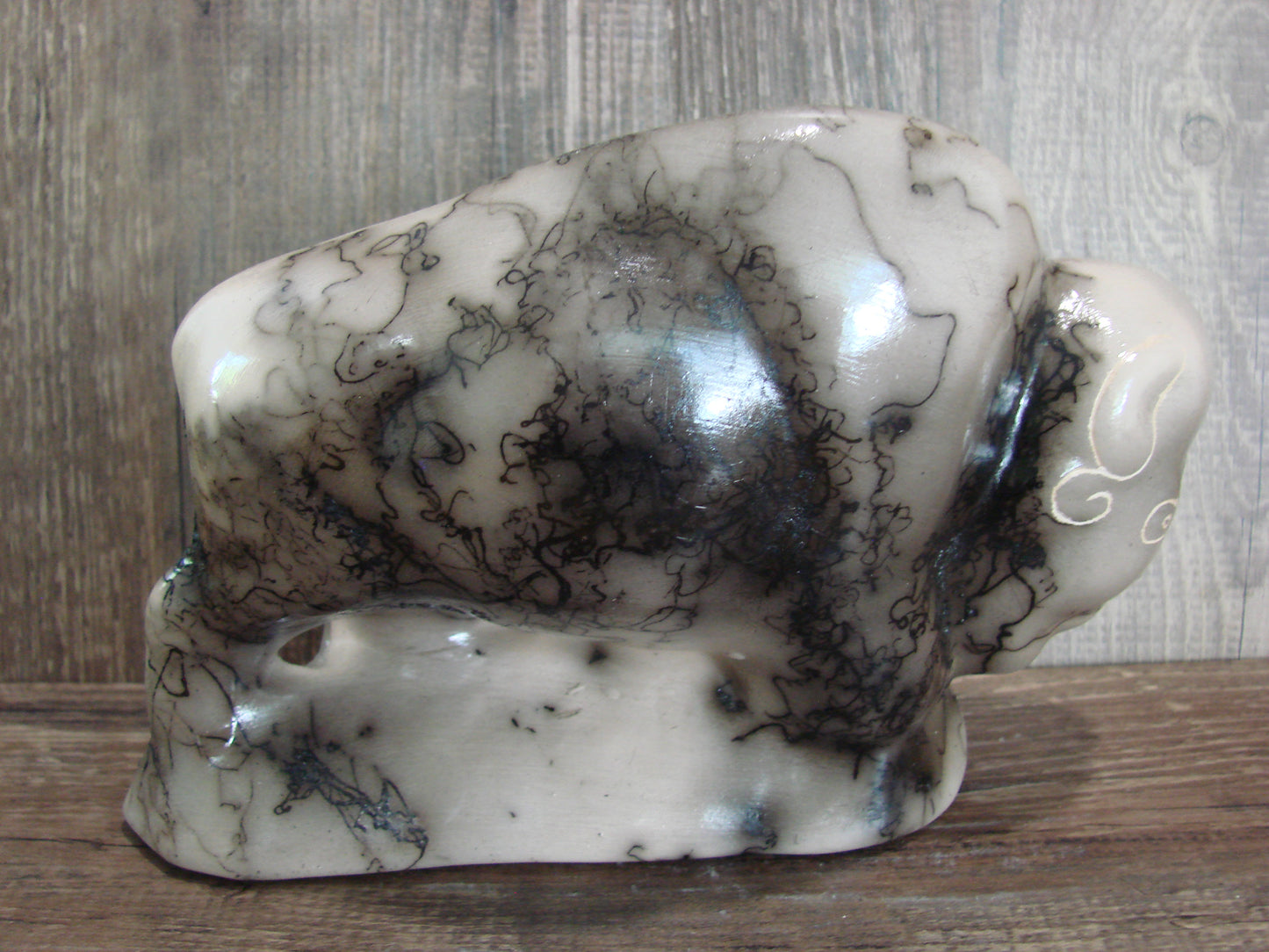 Navajo Pottery Horse Hair Buffalo Sculpture by Vail